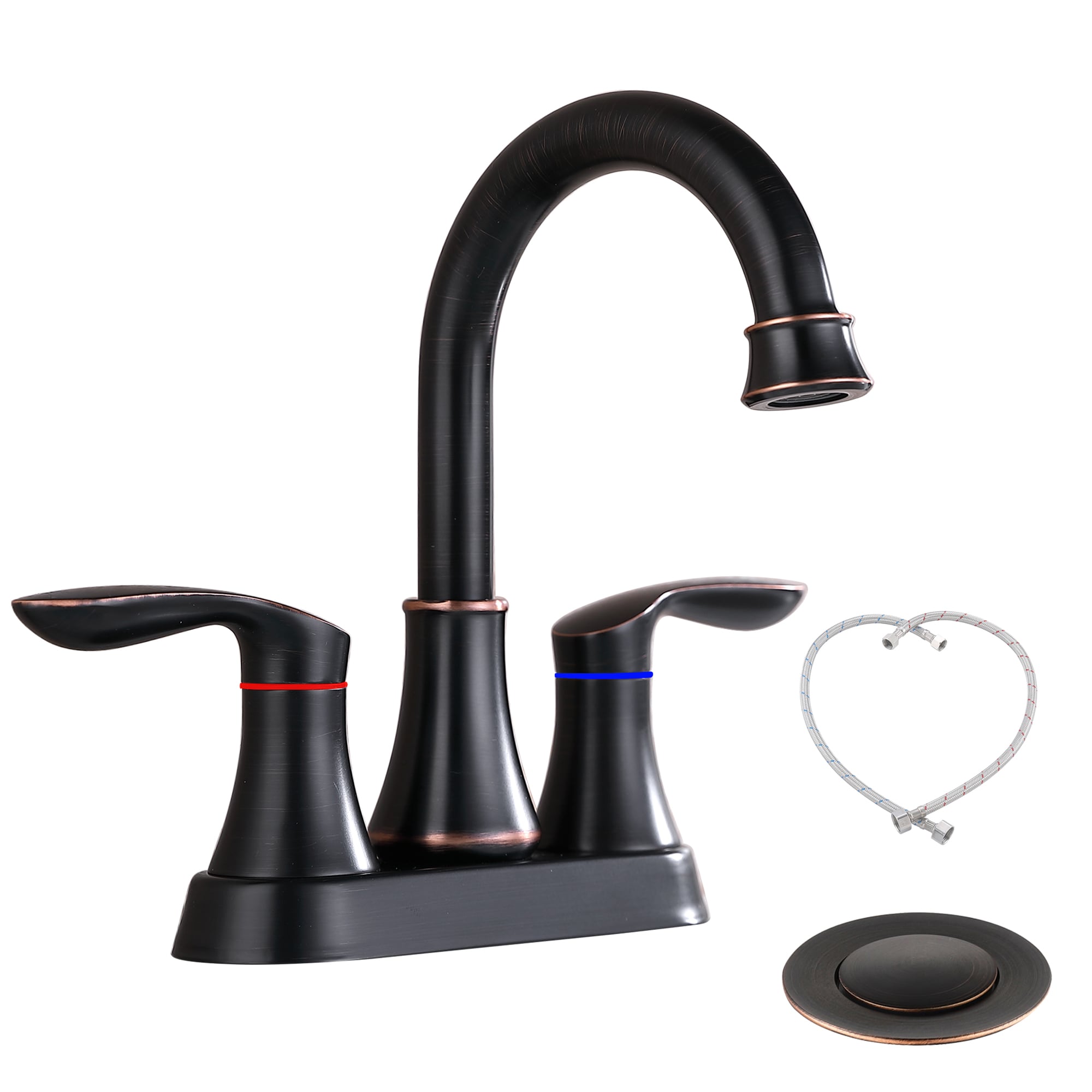 WELLFOR ZQ4011ORB Oil Rubbed Bronze 4-in centerset 2-handle High-arc Residential Handle Bathroom Sink Faucet with Drain