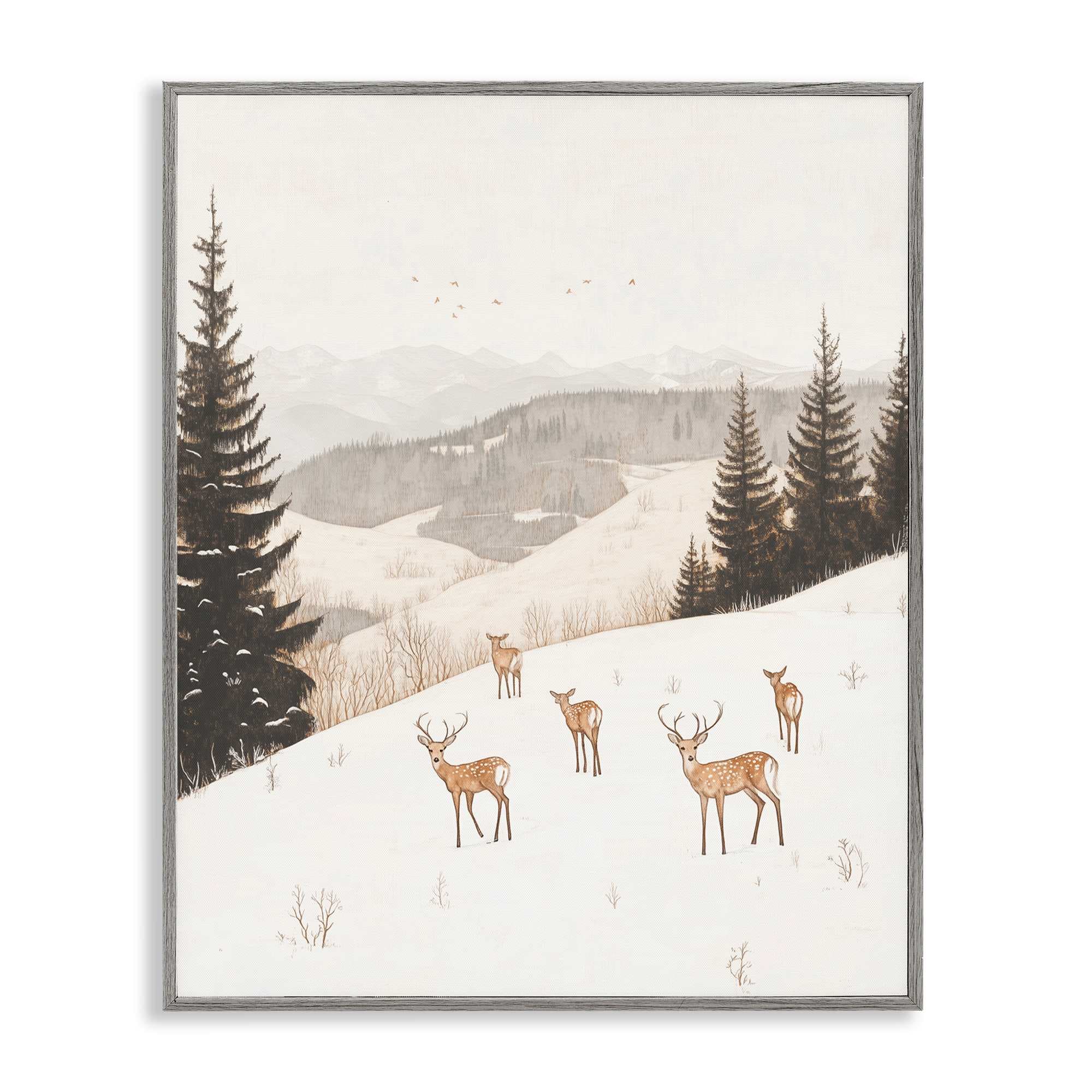 Stupell Industries BT-761-GFF-24X30 Winter Deer Mountain View Gray Framed Giclee Art By Arlington Prints 24 x 30