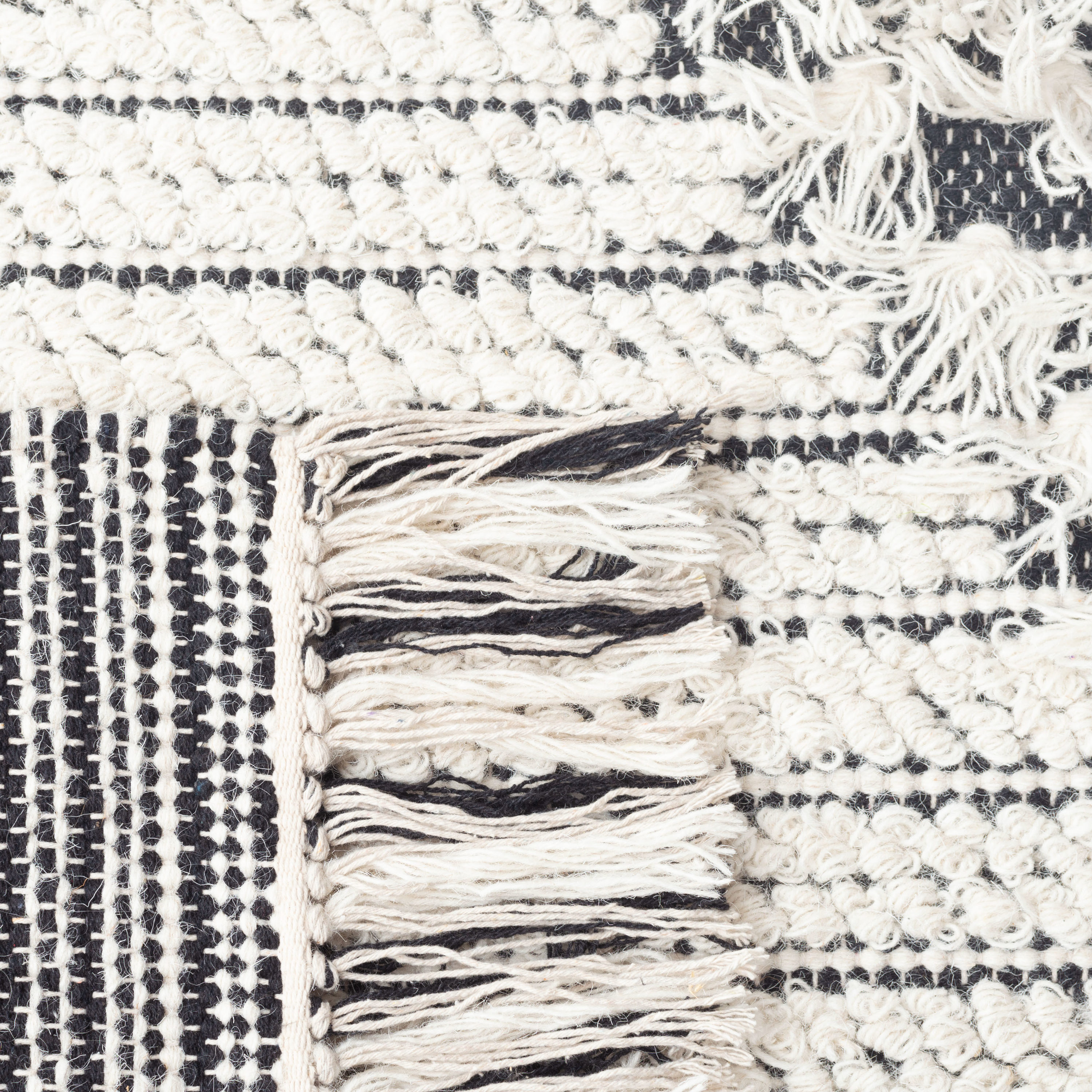 Handwoven Black and Ivory Abstract Wool Square Rug 6' x 6'