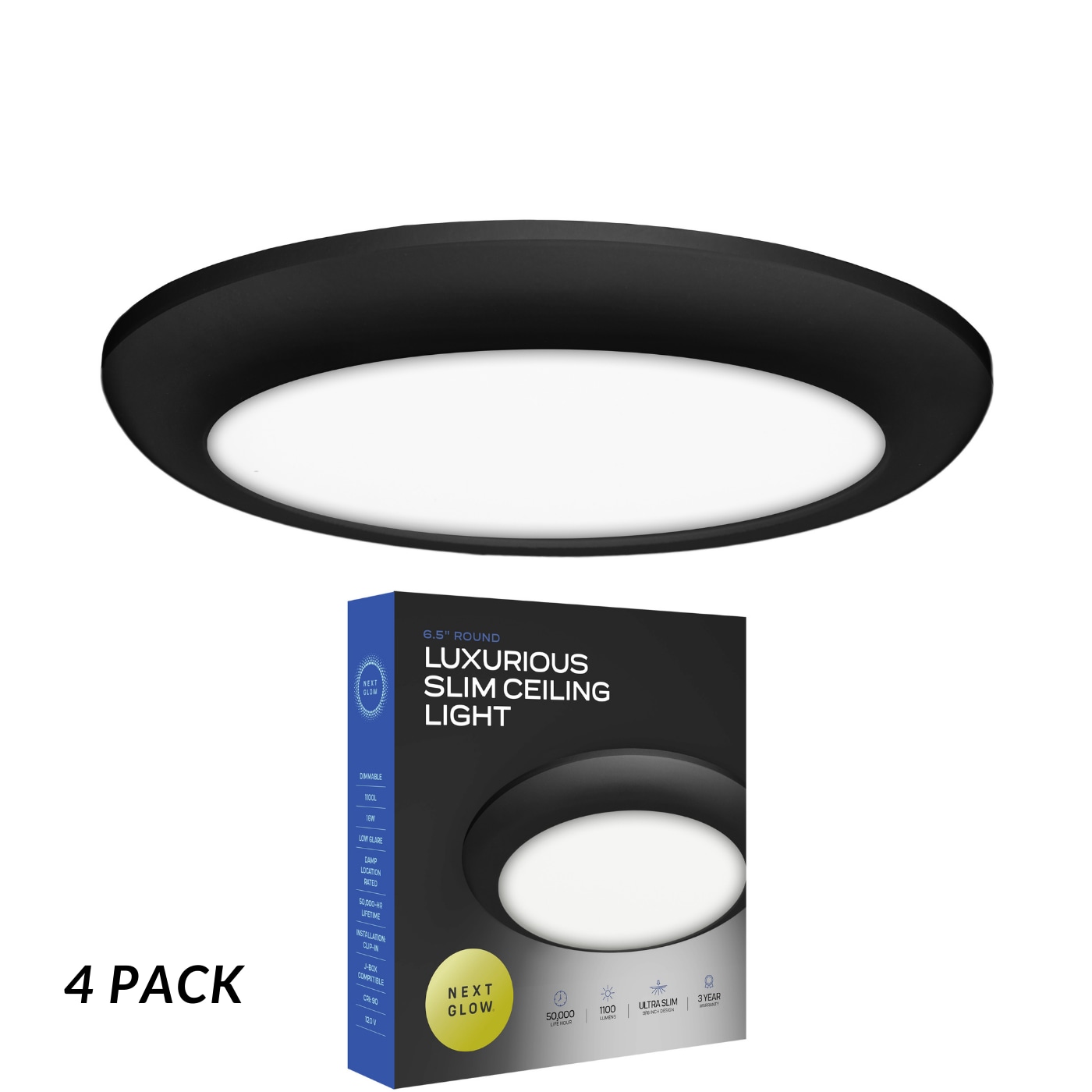 Next Glow NG2057-4 Luxurious Slim LED Celling Light 1 -Light 6.5-in Matte Black Integrated LED Flush Mount Light