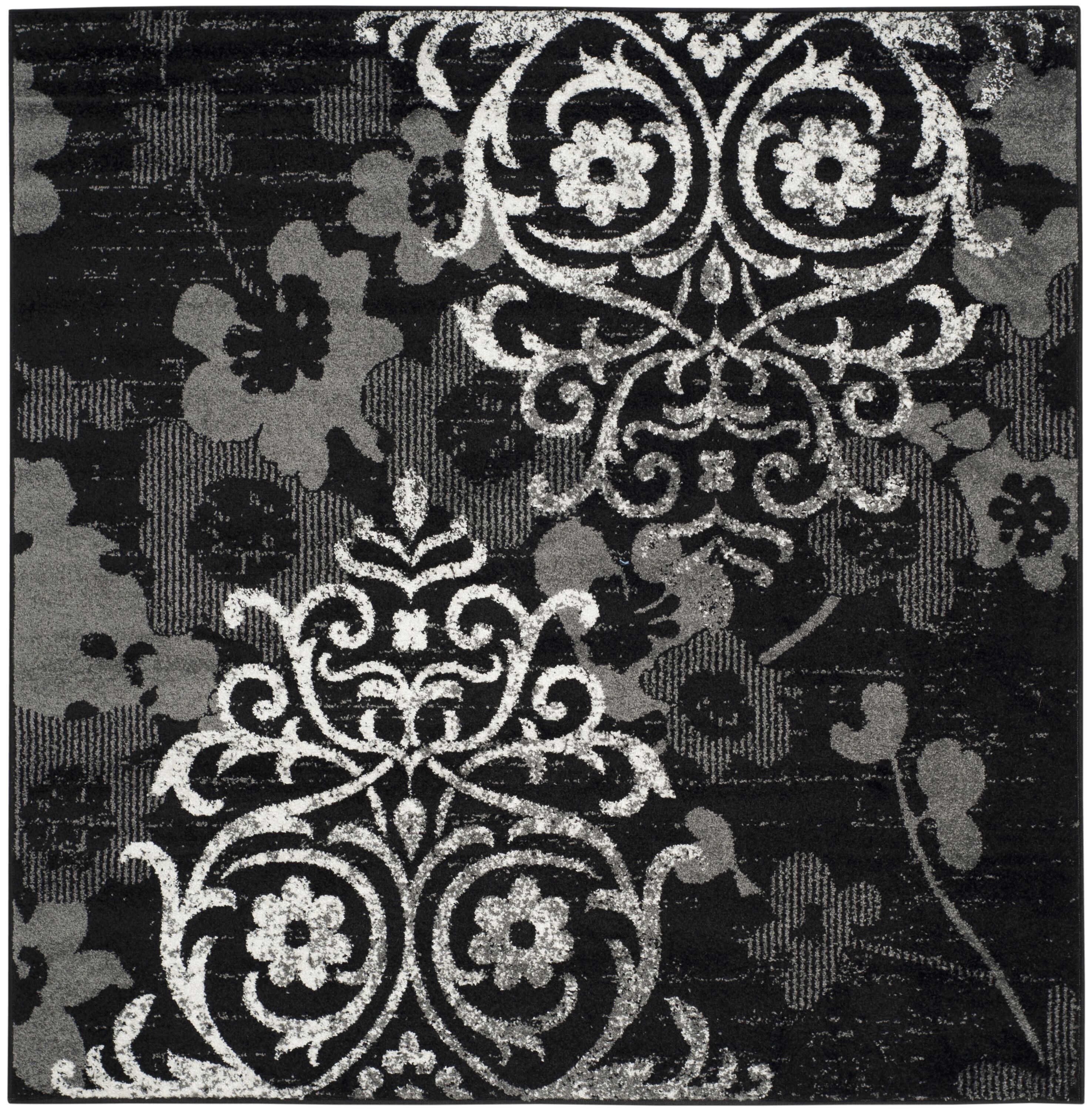 Safavieh ADR114A-6SQ Adirondack Serene 6 x 6 (ft) Loomed Polypropylene Black/Silver Square Indoor Damask Coastal Area rug
