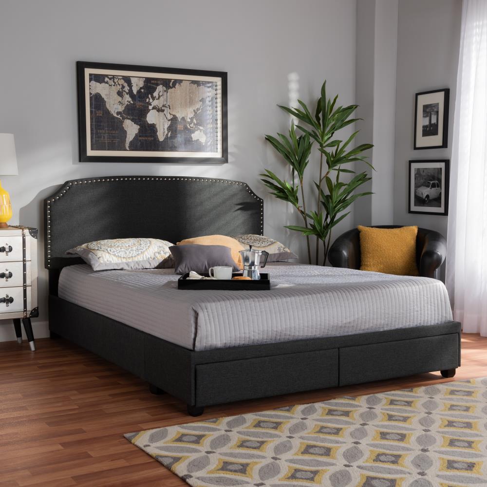 Baxton Studio Larese Dark Grey/Black Queen Platform Bed with Storage in ...