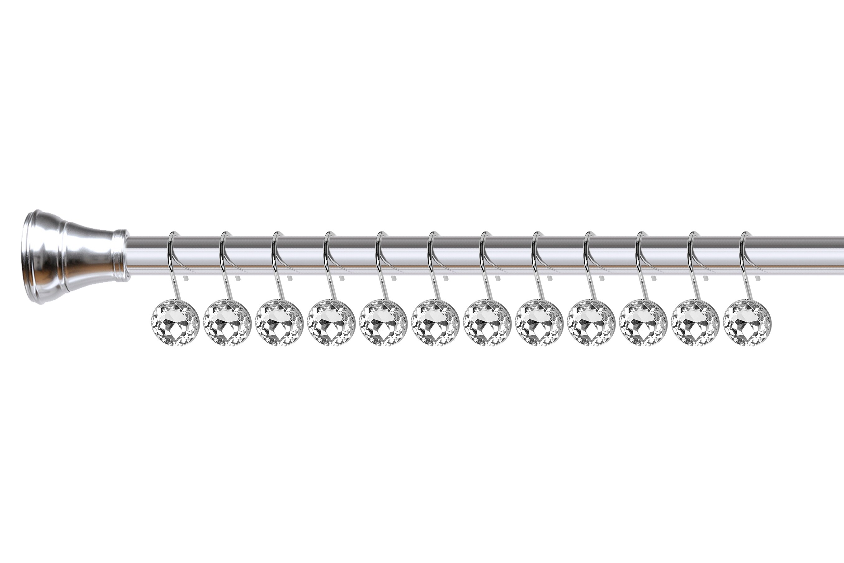 Polished Chrome Crystal Design Shower Curtain Hooks Set