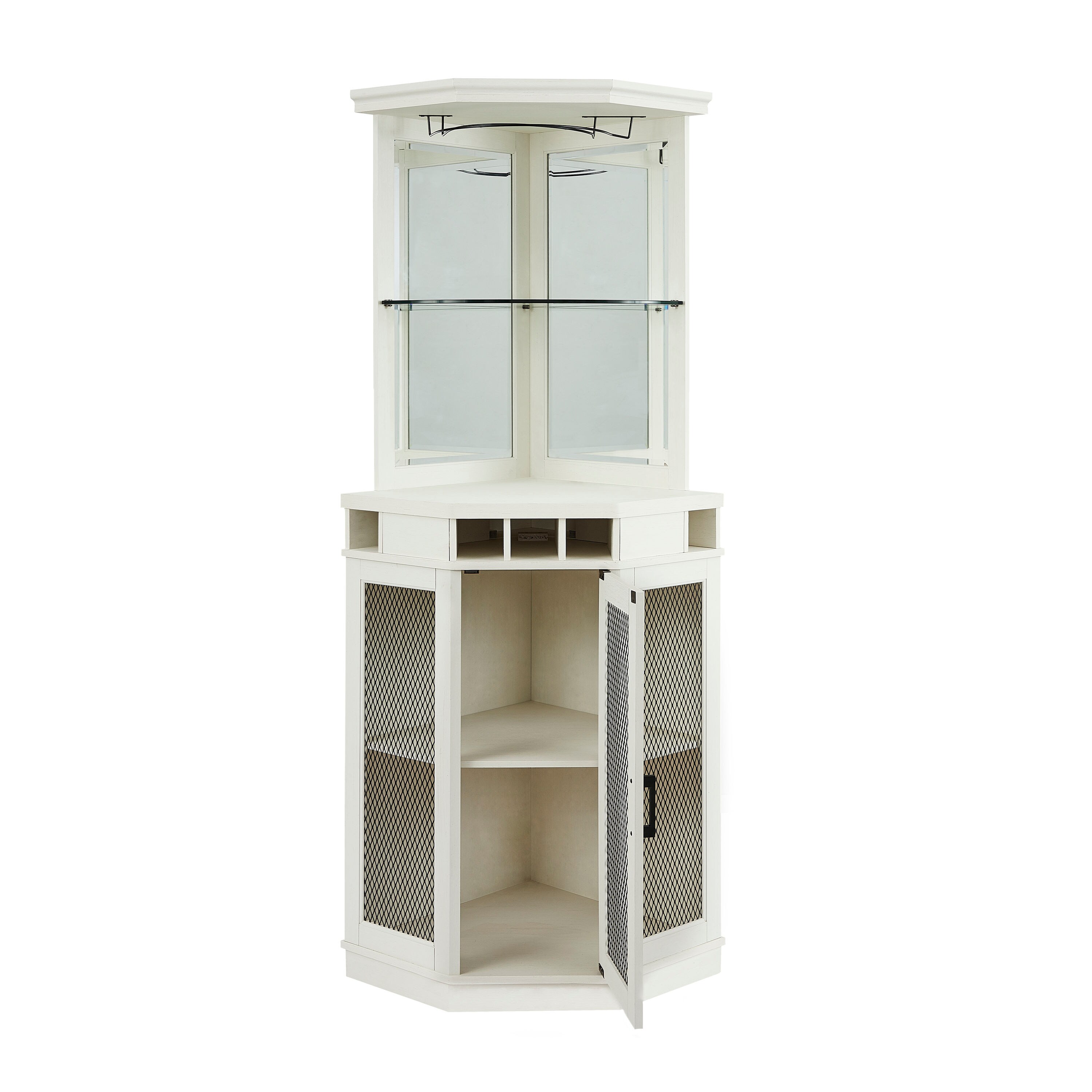 Home Source Display Storage Cabinet in White with Glass Doors