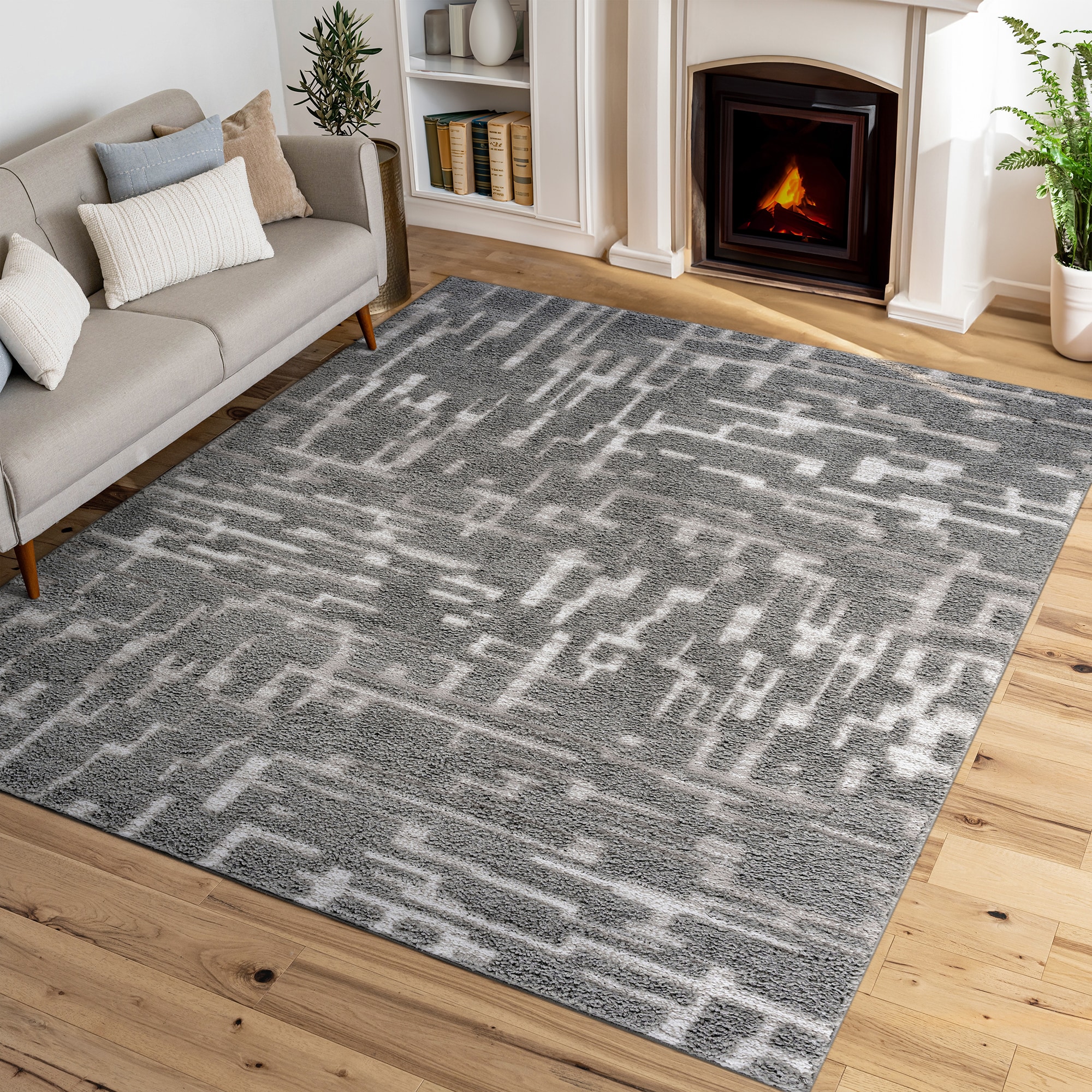 Tayse ART1209 8X10 Artisan Shag 8 x 10 (ft) Tufted Polypropylene Gray/Ivory Rectangular Indoor Abstract Global Area rug