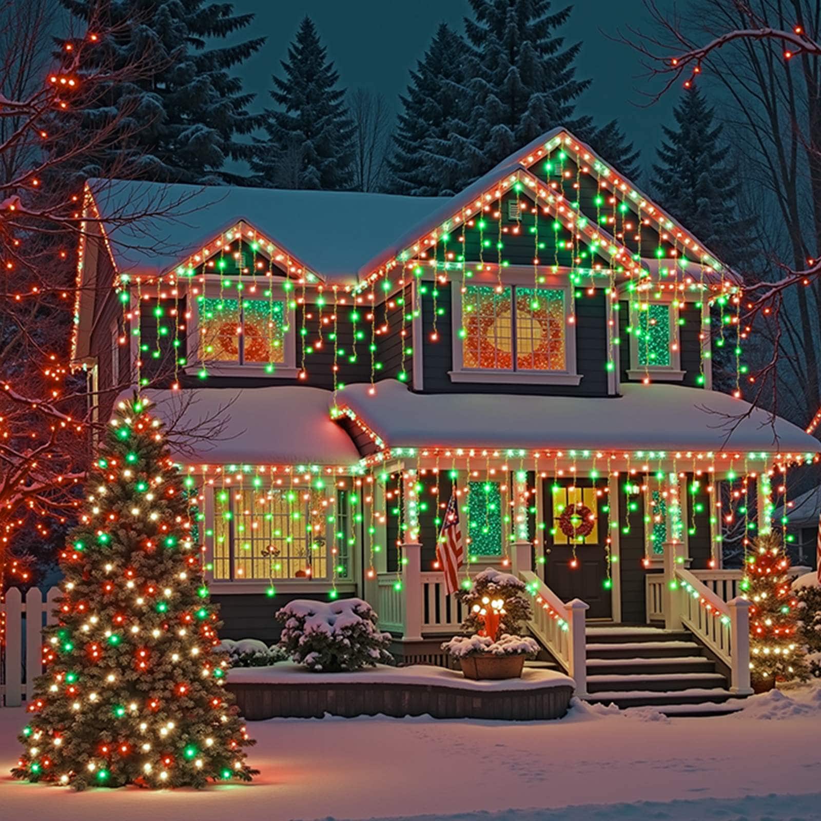 BIGHOUSE 240 LEDs 18FT Color Changing Christmas Icicle String Lights with Remote Control 43 Modes Holiday Presets RGB Multi-Color