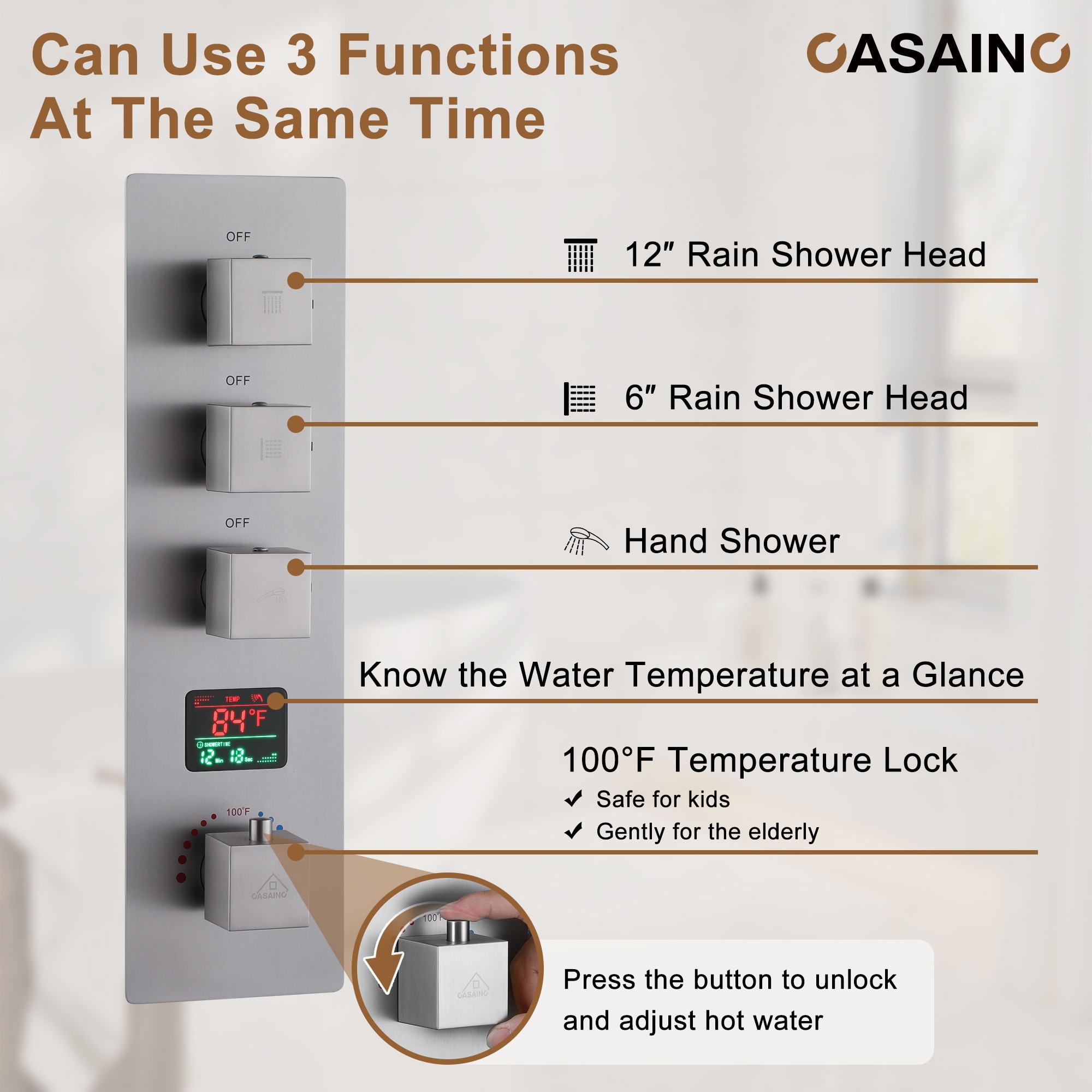 CASAINC KCHS0018-LEDBN Showerhead-Bar-Panels - View #9