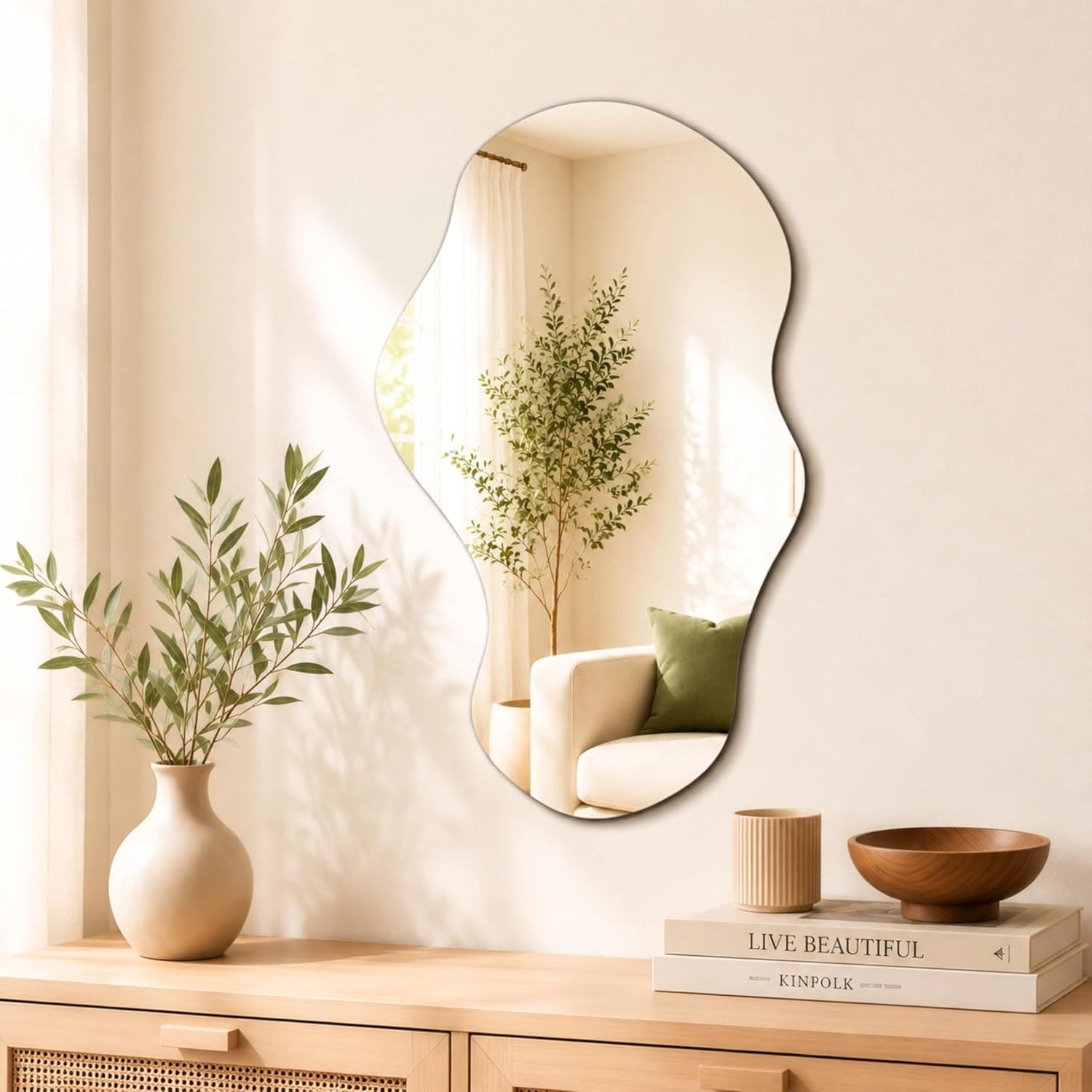 Fredees - 34 in x 20.5 in Irregular Cloud Shape Frameless Wall Mirror for Bathroom Bedroom Living...