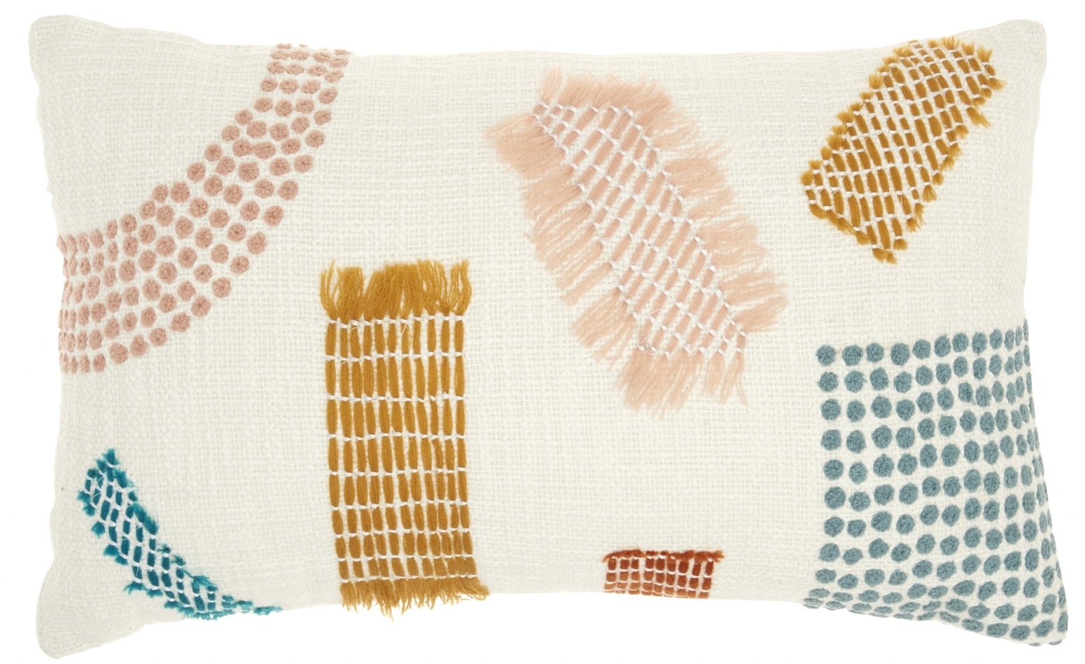 HomeRoots 4000385993 12-in x 20-in Beige Blue and Ivory Rectangular Indoor Decorative Pillow