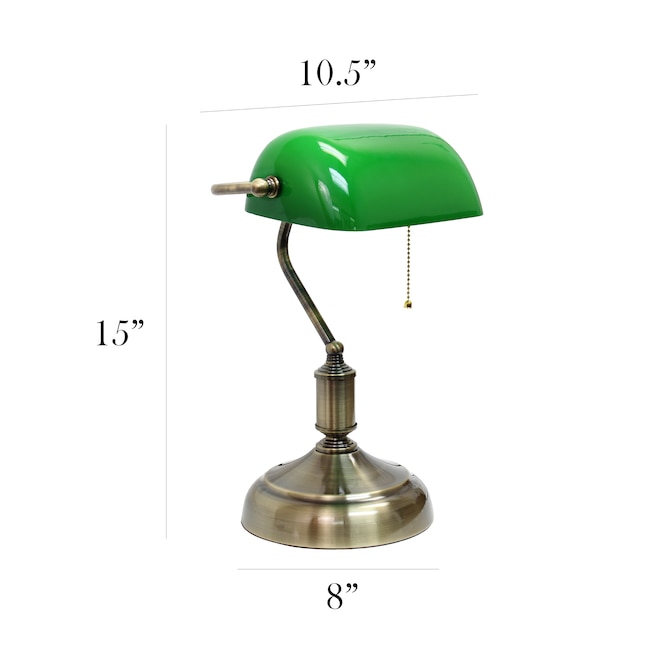 Simple Designs 14.4-in Antique Nickel/Green Downbridge Table Lamp with  Glass Shade in the Table Lamps department at