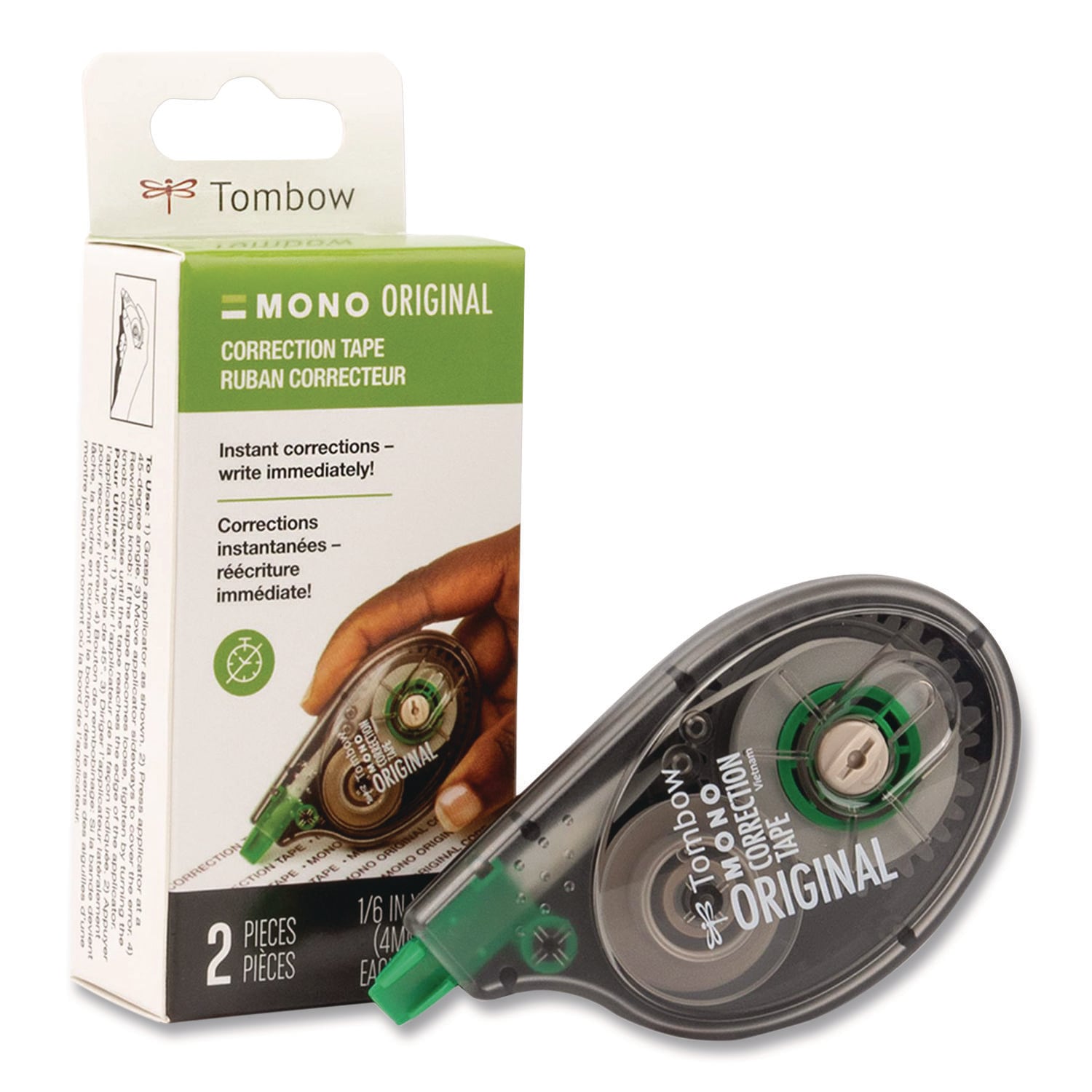 Tombow ESNTOM68627 MONO Original Correction Tape Value Pack Non Refillable 0.17 x 32.83 ft Translucent Smoke Green Dispenser 2 Pack