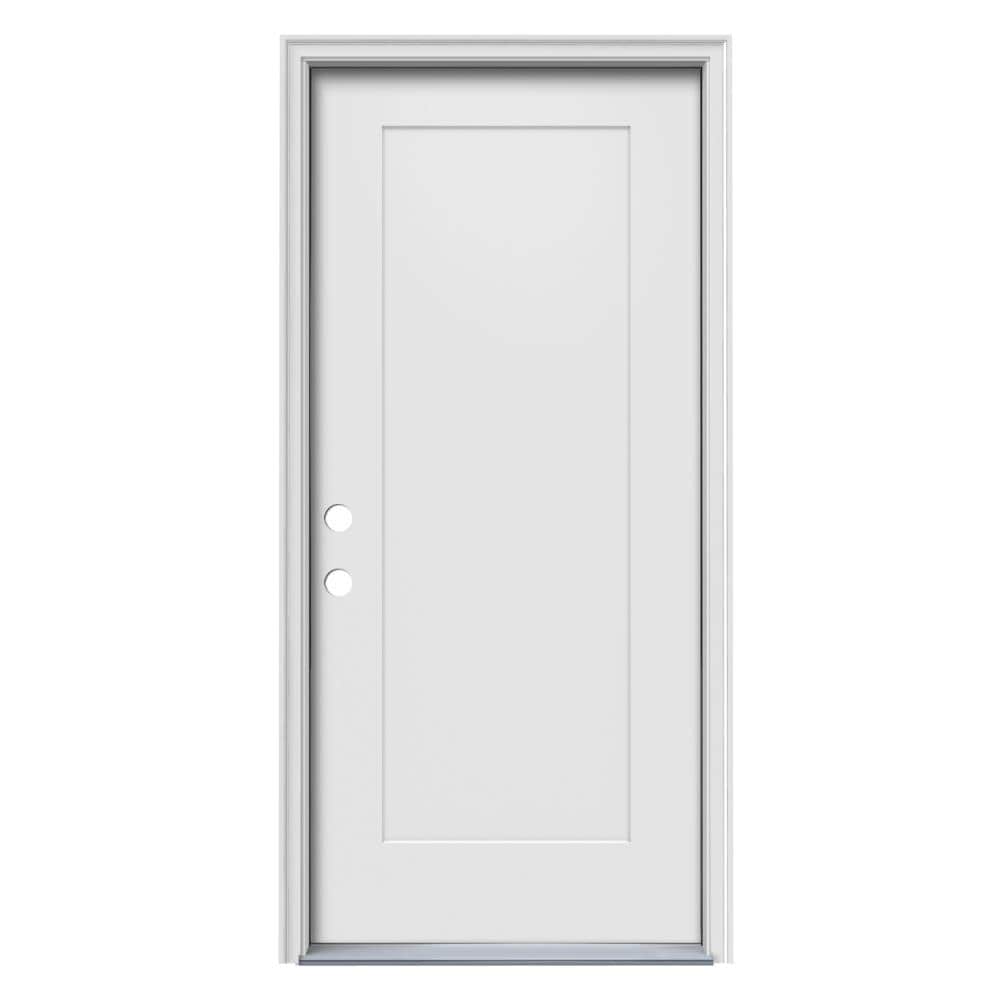 JELD-WEN JW227500001 32-in x 80-in x 4-9/16-in Steel No glass Right-hand inswing Primed Prehung Front Door with Brickmould Insulating core