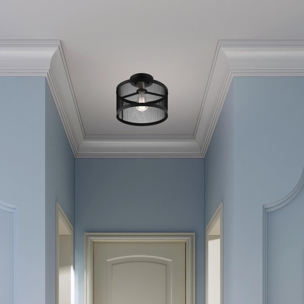 Modern Indoor/Outdoor LED Drum Semi-Flush Mount in Black & Brushed Nickel