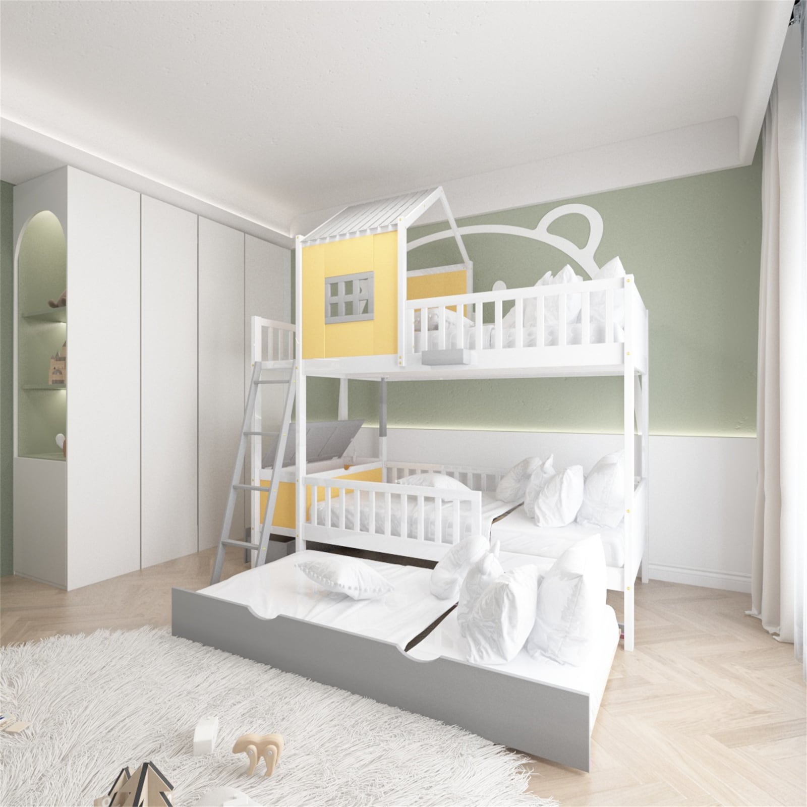 BESTCOSTY Yellow Twin Wood Bed Frame with Storage in the Beds ...