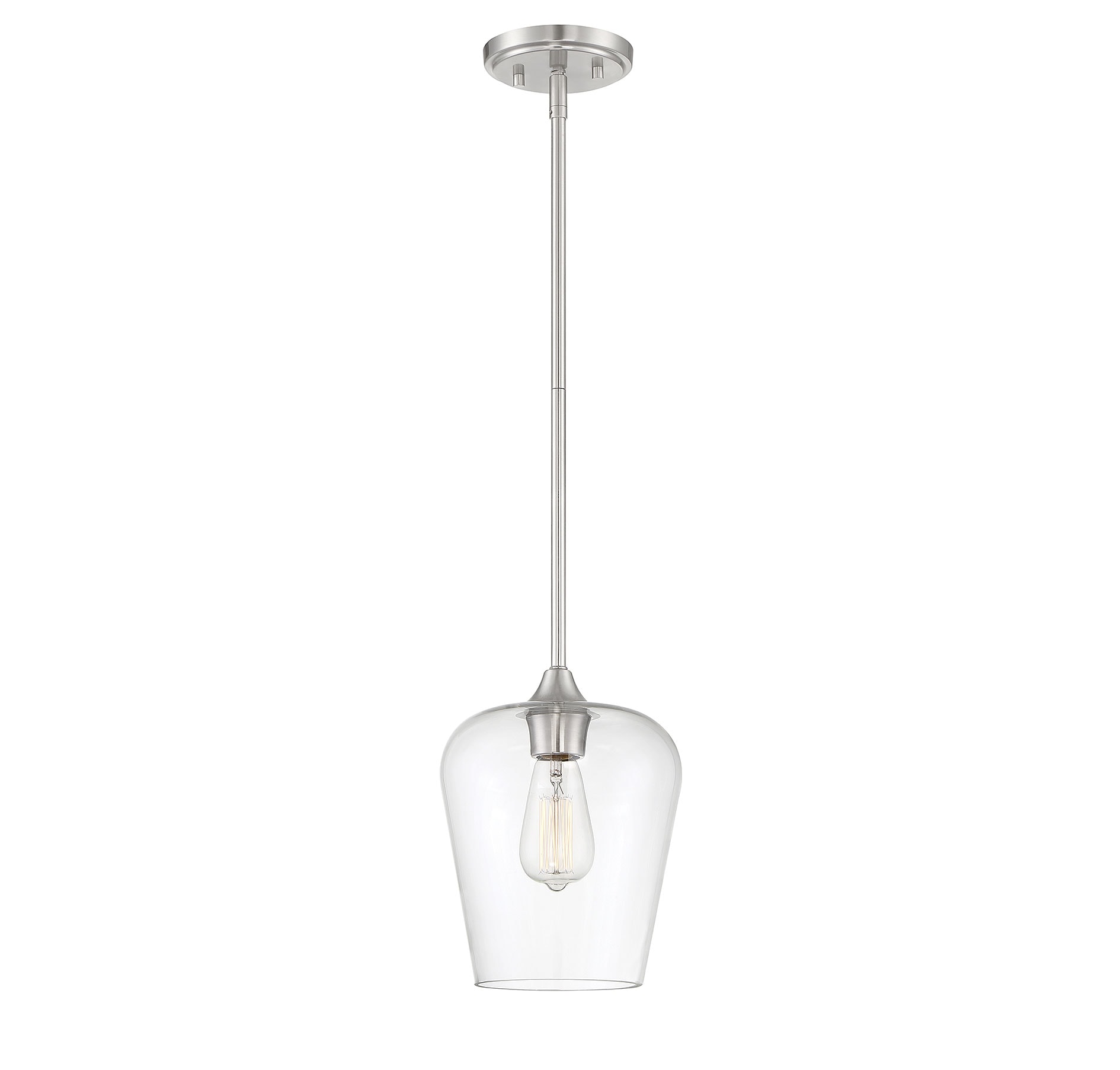Savoy House Essentials 7-4036-1-SN Octave Satin Nickel Transitional Clear glass Bell Mini Hanging Pendant light