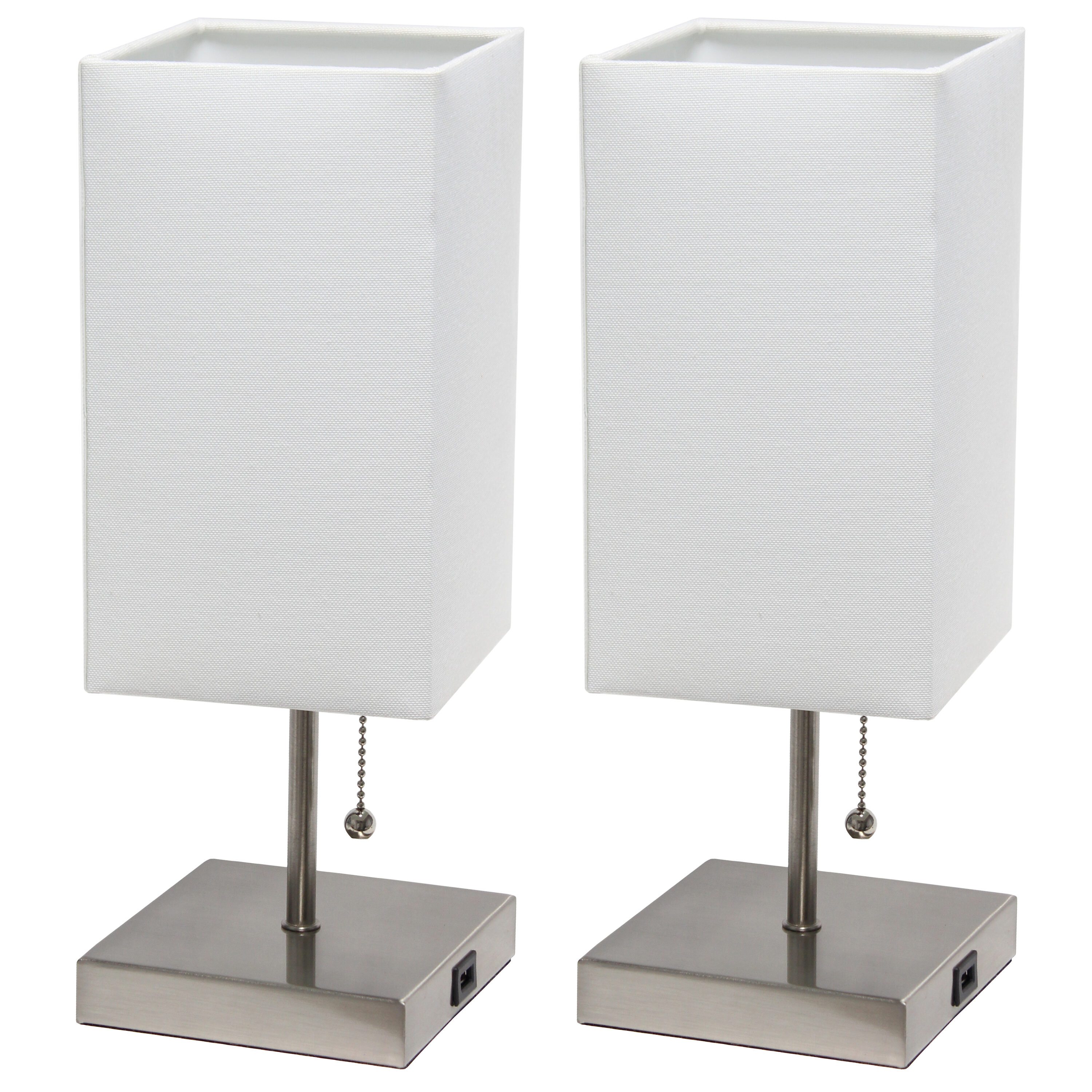 Simple Designs LC7000-WHT 14.25-in White Shade/Brushed Nickel Base LED Pull-chain Table Lamp with Fabric Shade 2 -Set