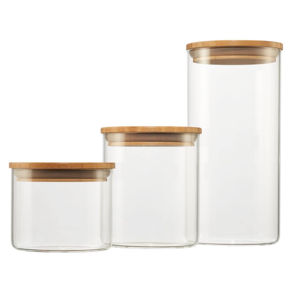 10 oz Clear Glass Borosilicate Jar with Bamboo Silicone Sealed Lid (6 Pack)