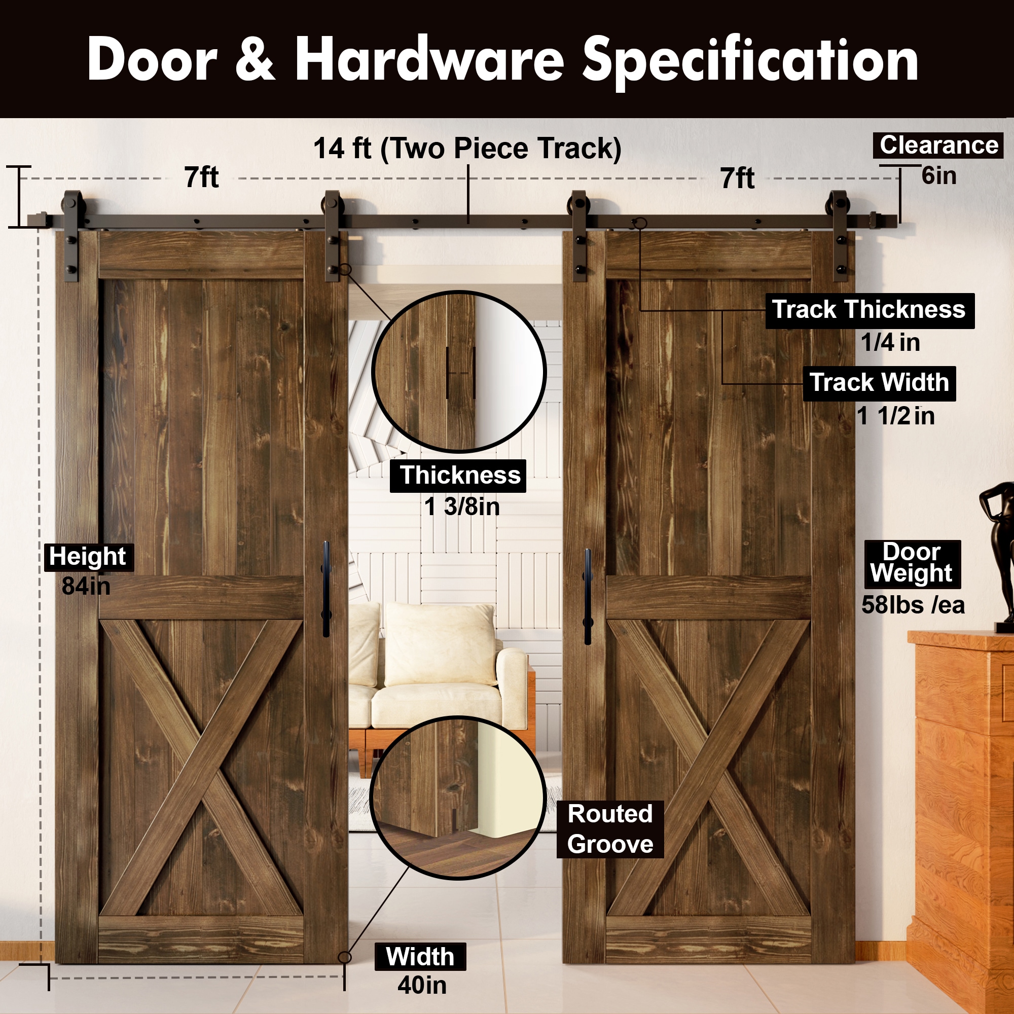 HOMACER YT2TGH168C-4084-X-WA Barn-Doors - View #7