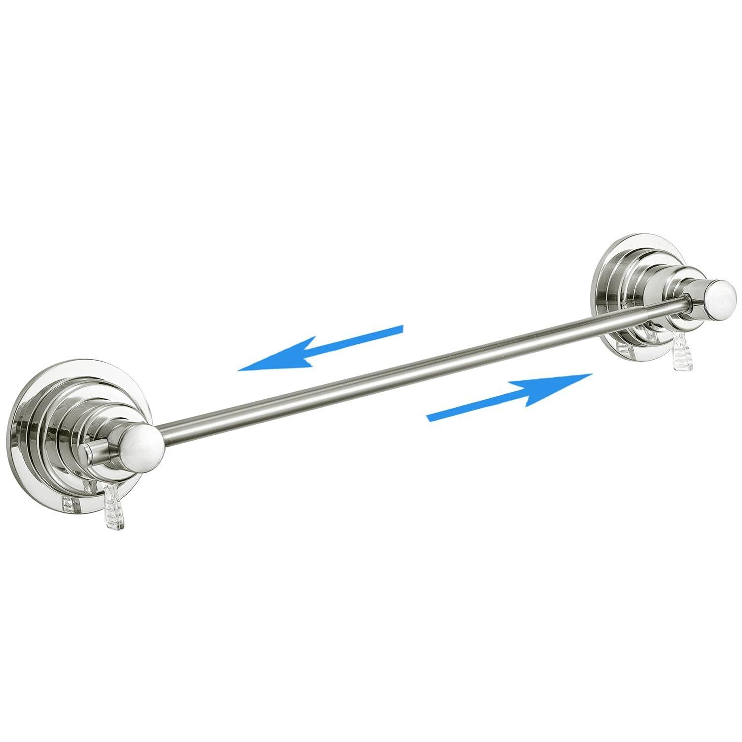 Lovav Brushed Nickel Extendable Stainless Steel Towel Bar Suction Cup No Drill Strong Hold