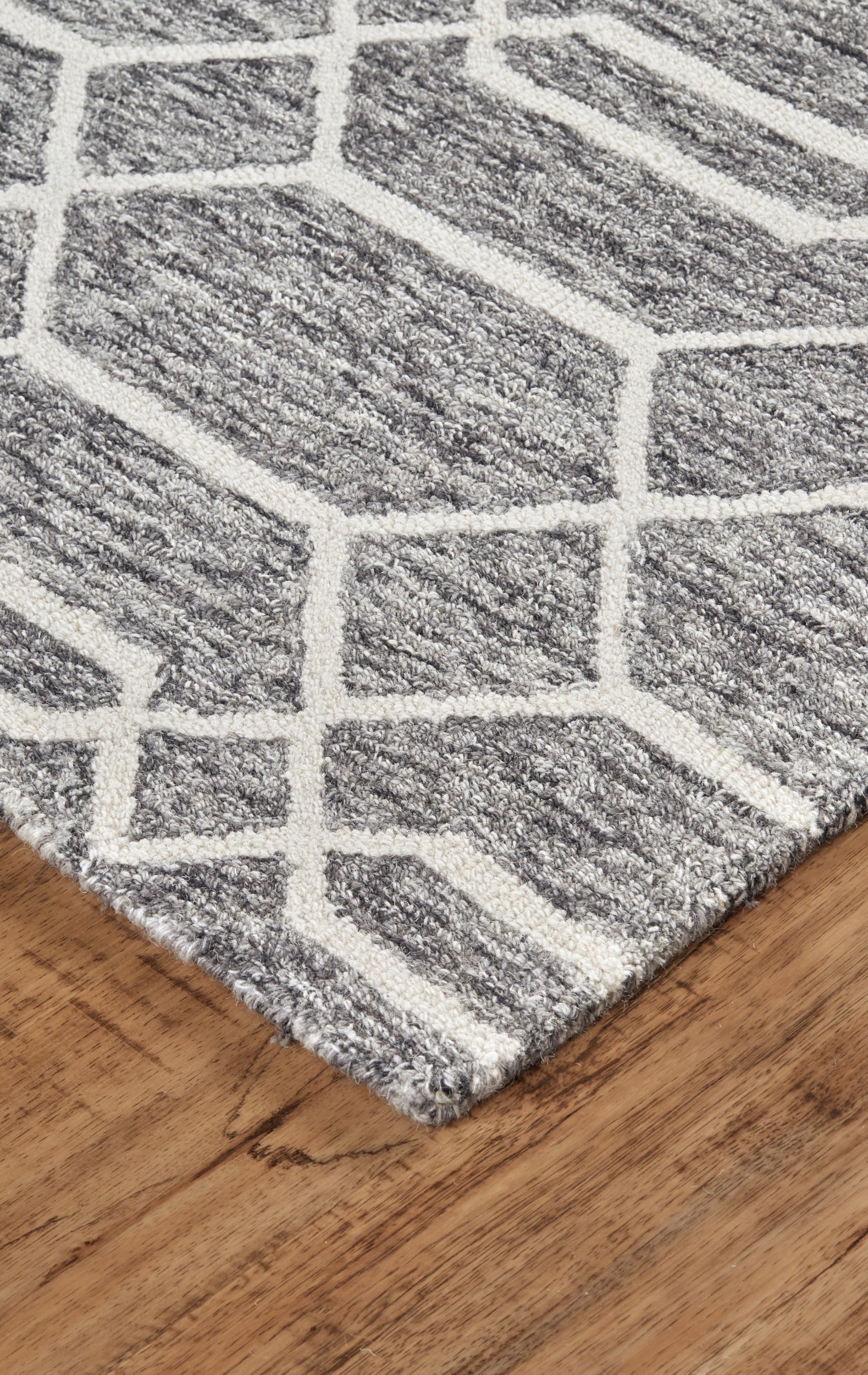 Gray and White Wool Trellis Area Rug