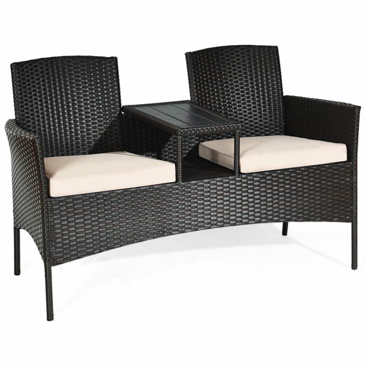 Mondawe 233HW-HY Rattan Patio Conversation Set with Off-white Cushions