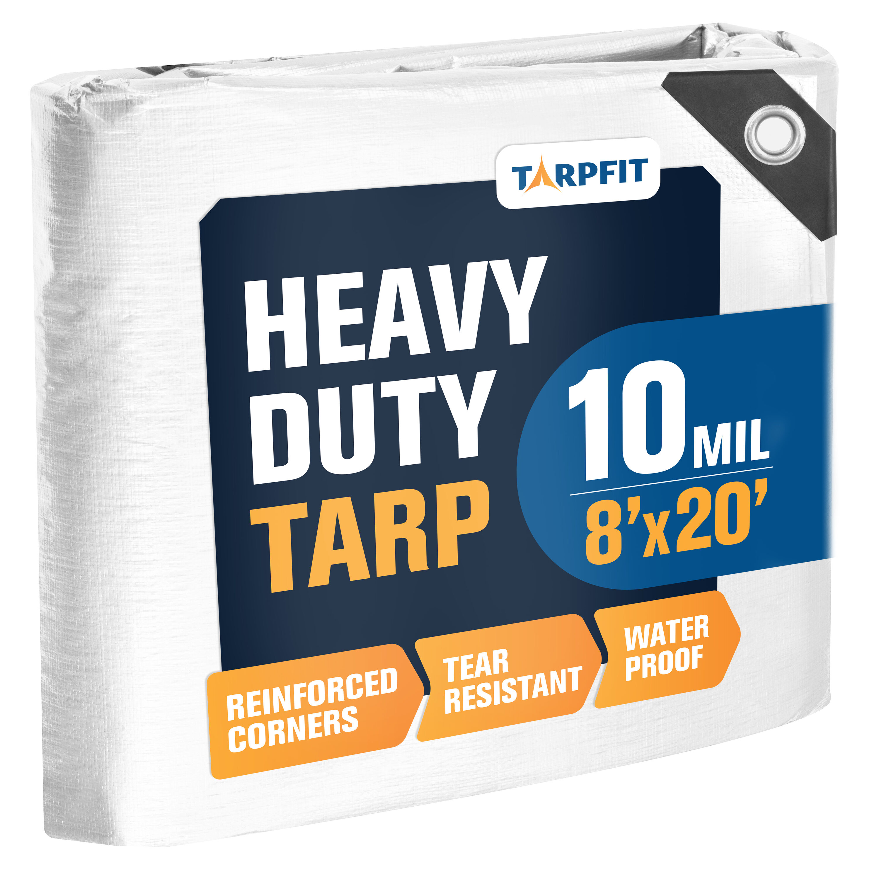 TARPFIT T10F-WH820 8-ft x 20-ft White Waterproof Commercial Polyethylene 10-mil Tarp