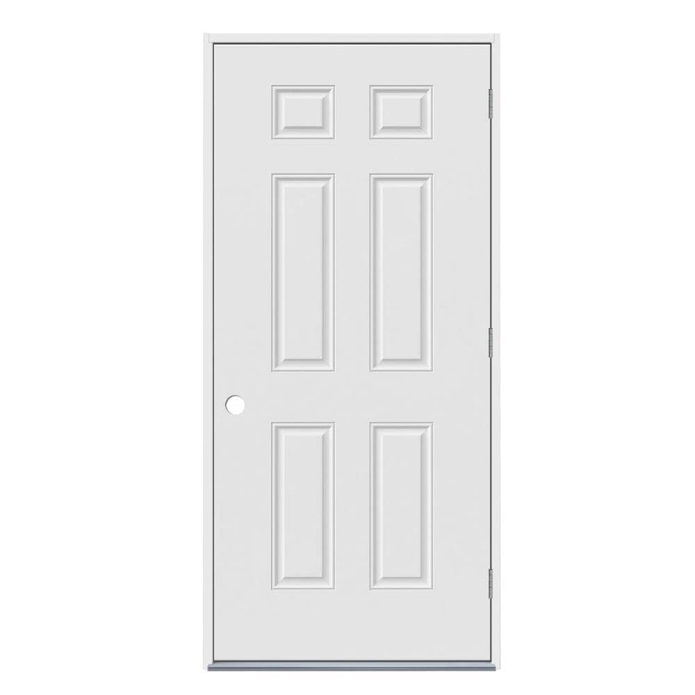36-in x 80-in Steel Left-Hand Outswing Primed Prehung Single Front Door Insulating Core in Off-White | - JELD-WEN JW233200010