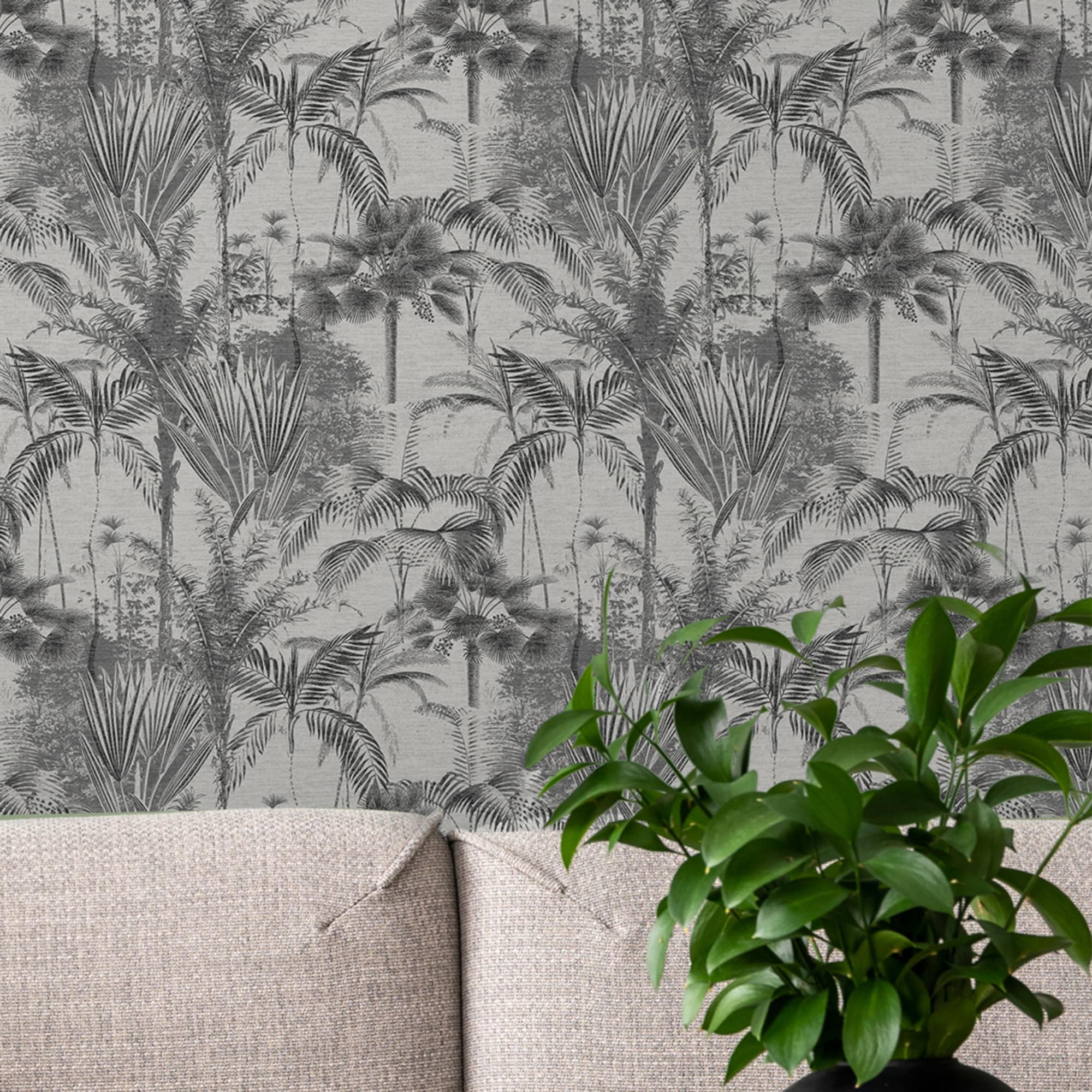 Sublime Black and Gray Non-Woven Jungle Texture Wallpaper
