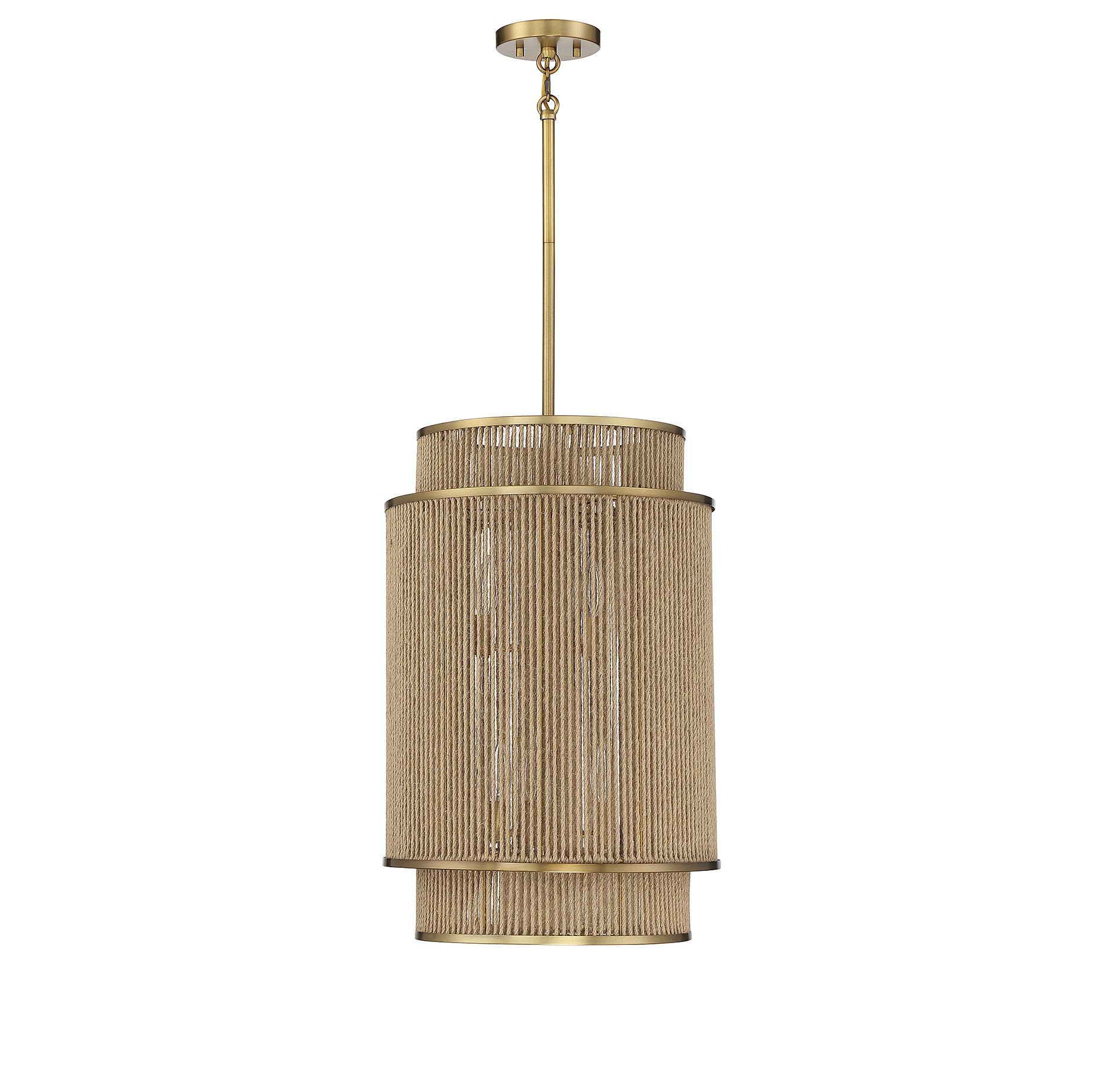 Warm Brass and Rope Adjustable 6-Light Foyer Pendant