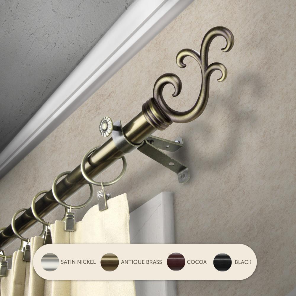 Hart & Harlow L4835-284 13/16-in Luanda 28-in to 48-in Antique Brass Steel Single curtain rod with Finials