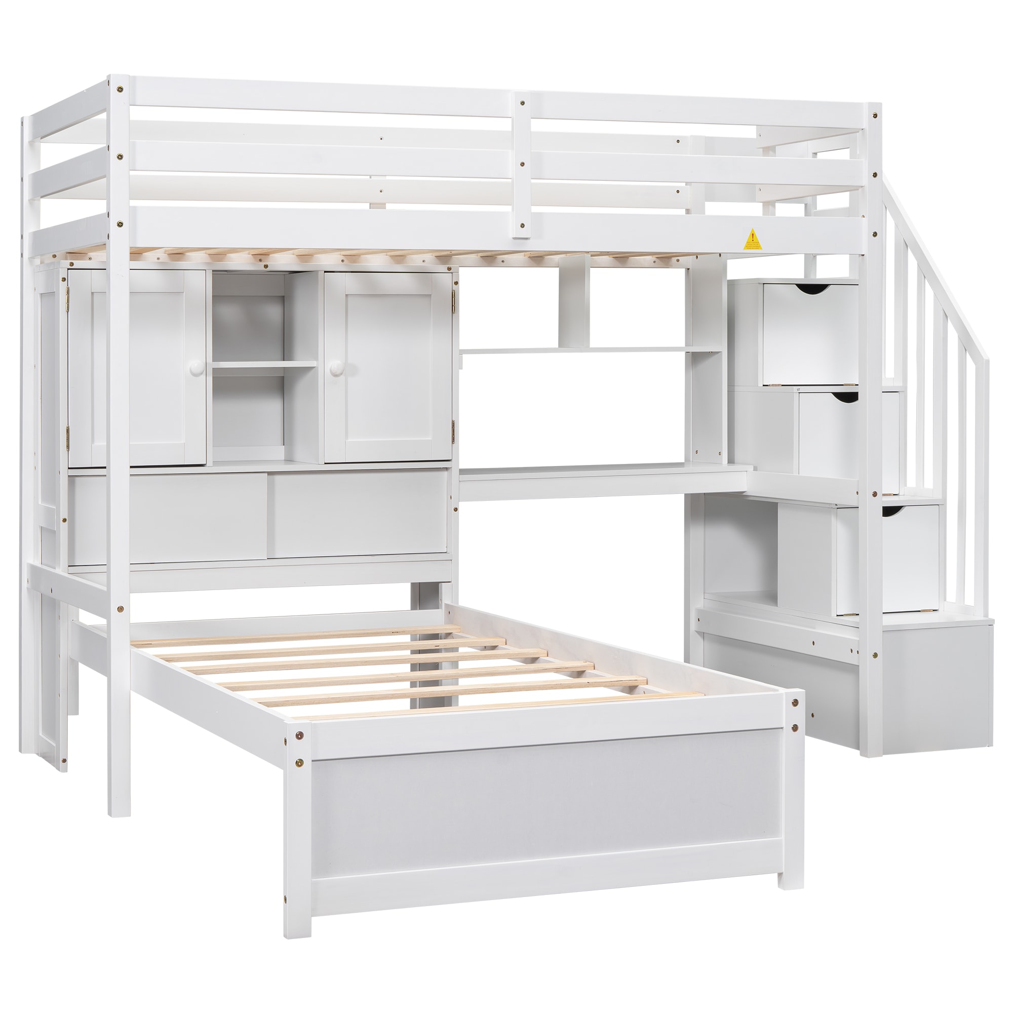 Qualler FSULWM465K Twin White Wood Bed Frame Storage with Headboard