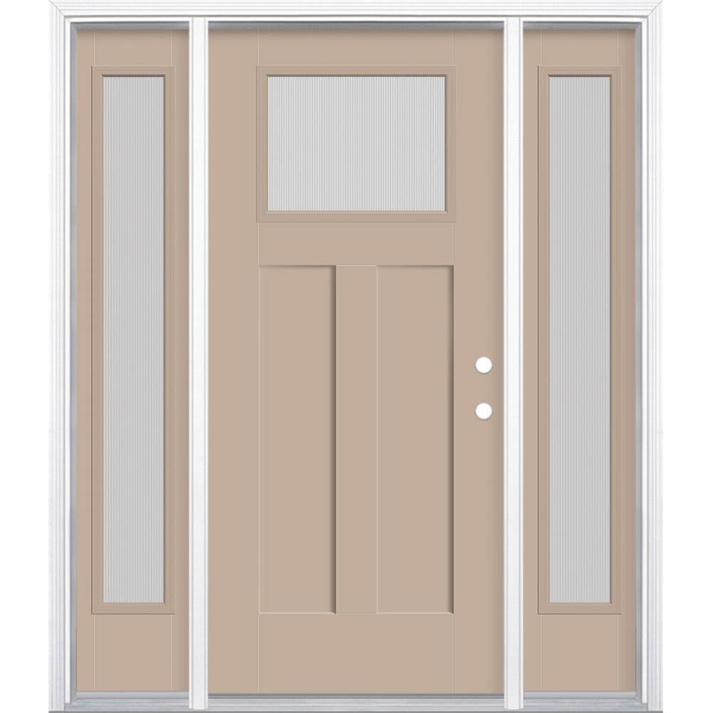 Masonite 629665 64-in x 80-in x 4-9/16-in Fiberglass Craftsman Left-hand inswing Sandy Shore Painted Prehung Front Door with Sidelights with Brickmould Insulating core