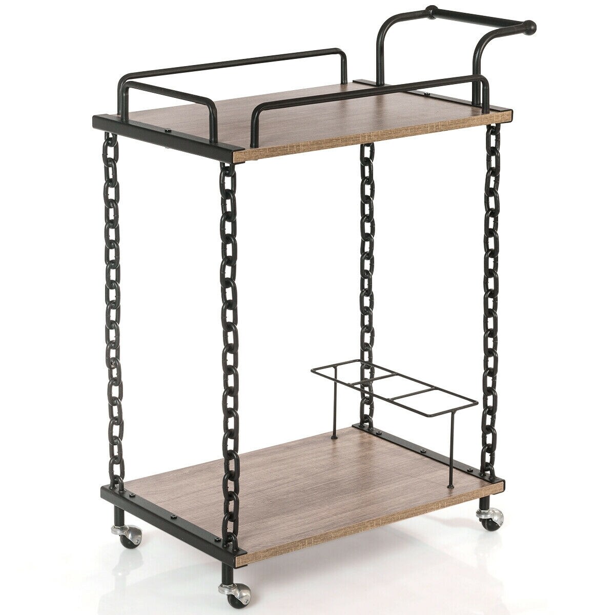 CASAINC WF-HW60710 Brown Wood Base with Wood Top Rolling Kitchen Cart (29-in x 16-in x 37-in)