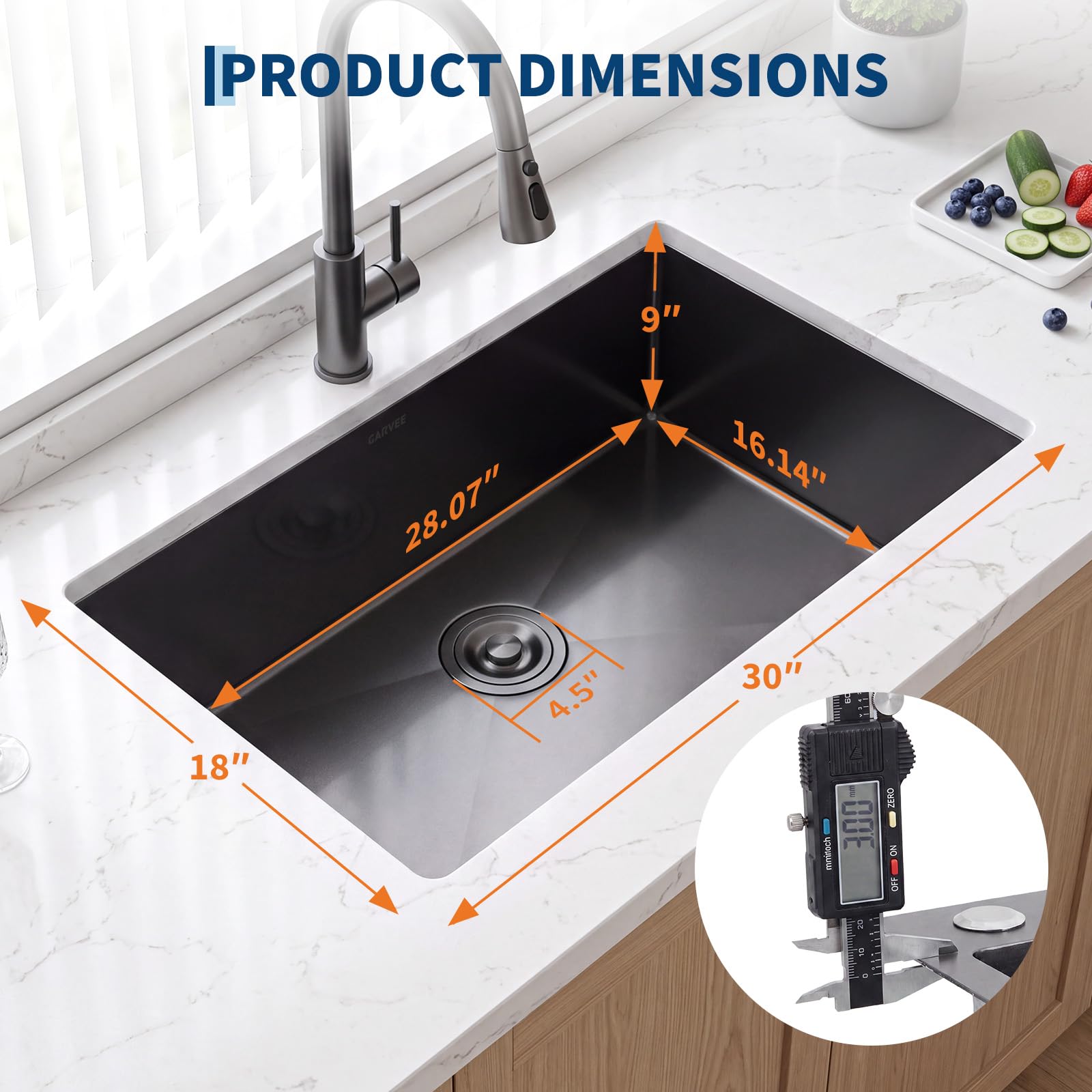 Garvee Undermount Kitchen basin 30 in 16 Gauge Stainless Steel Single ...