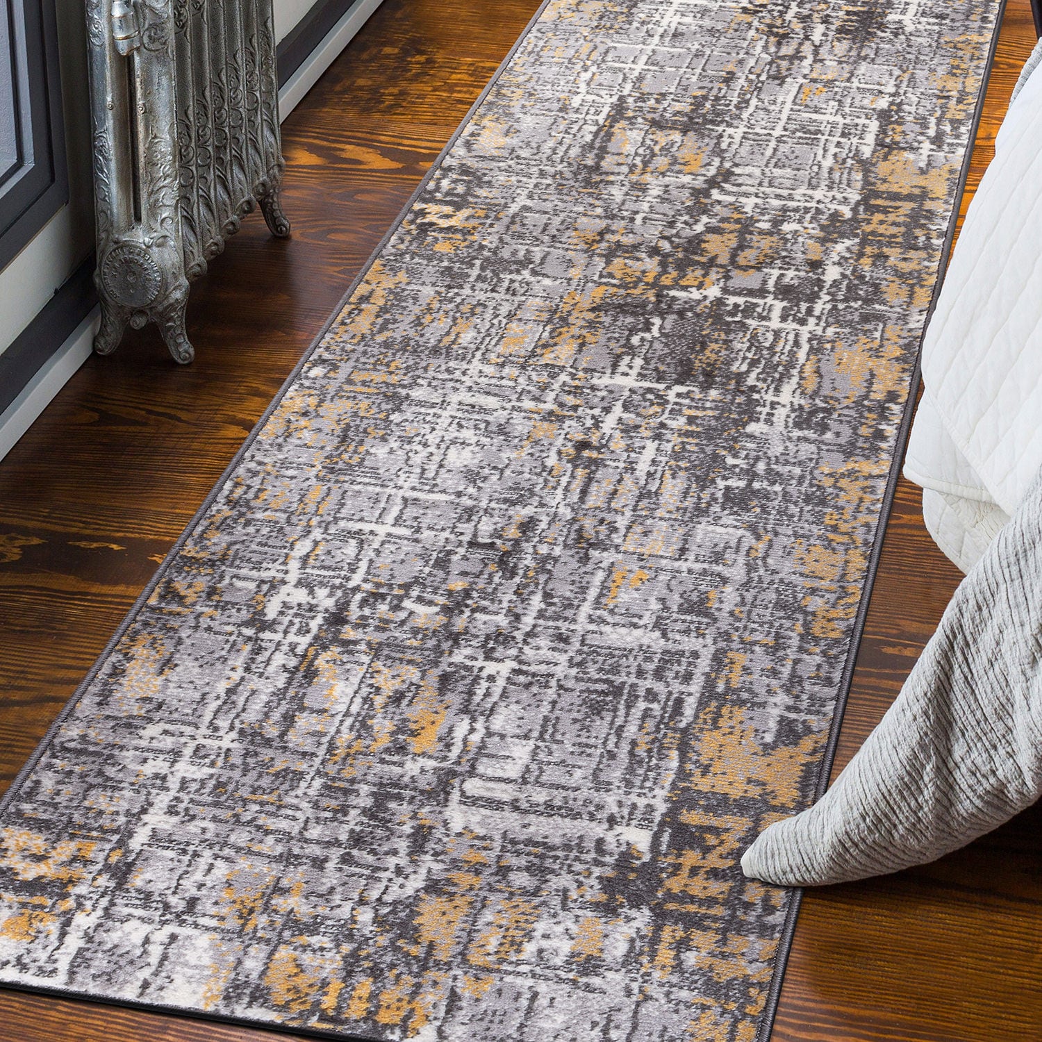 World Rug Gallery 2100YELLOW2X7 2 x 7 (ft) Loomed Polypropylene Yellow Rectangular Indoor Distressed/Overdyed Runner rug