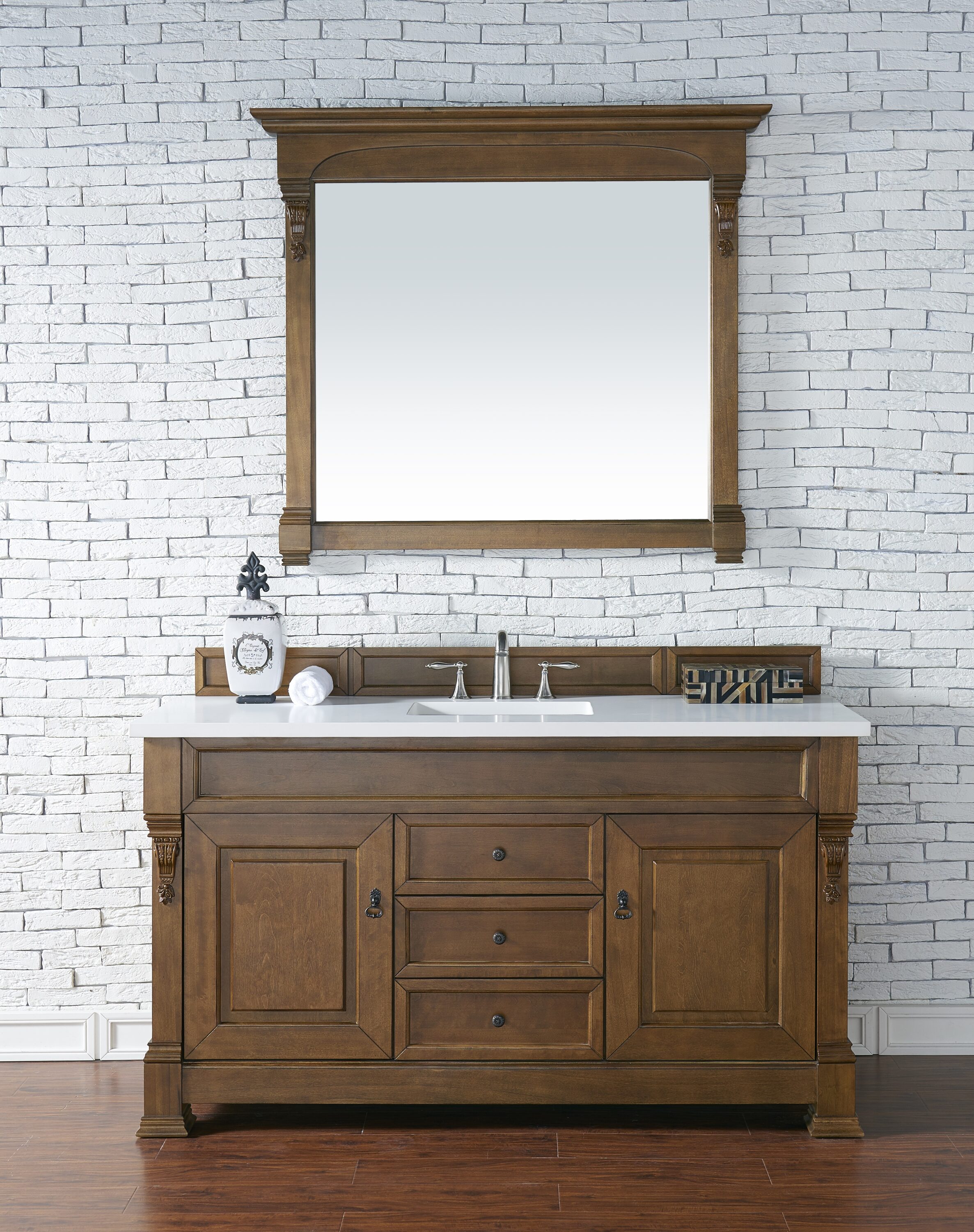 James Martin Vanities 147-114-5371-3WZ Brookfield 60-in Country Oak Undermount Single sink Bathroom Vanity with White Zeus Quartz Top