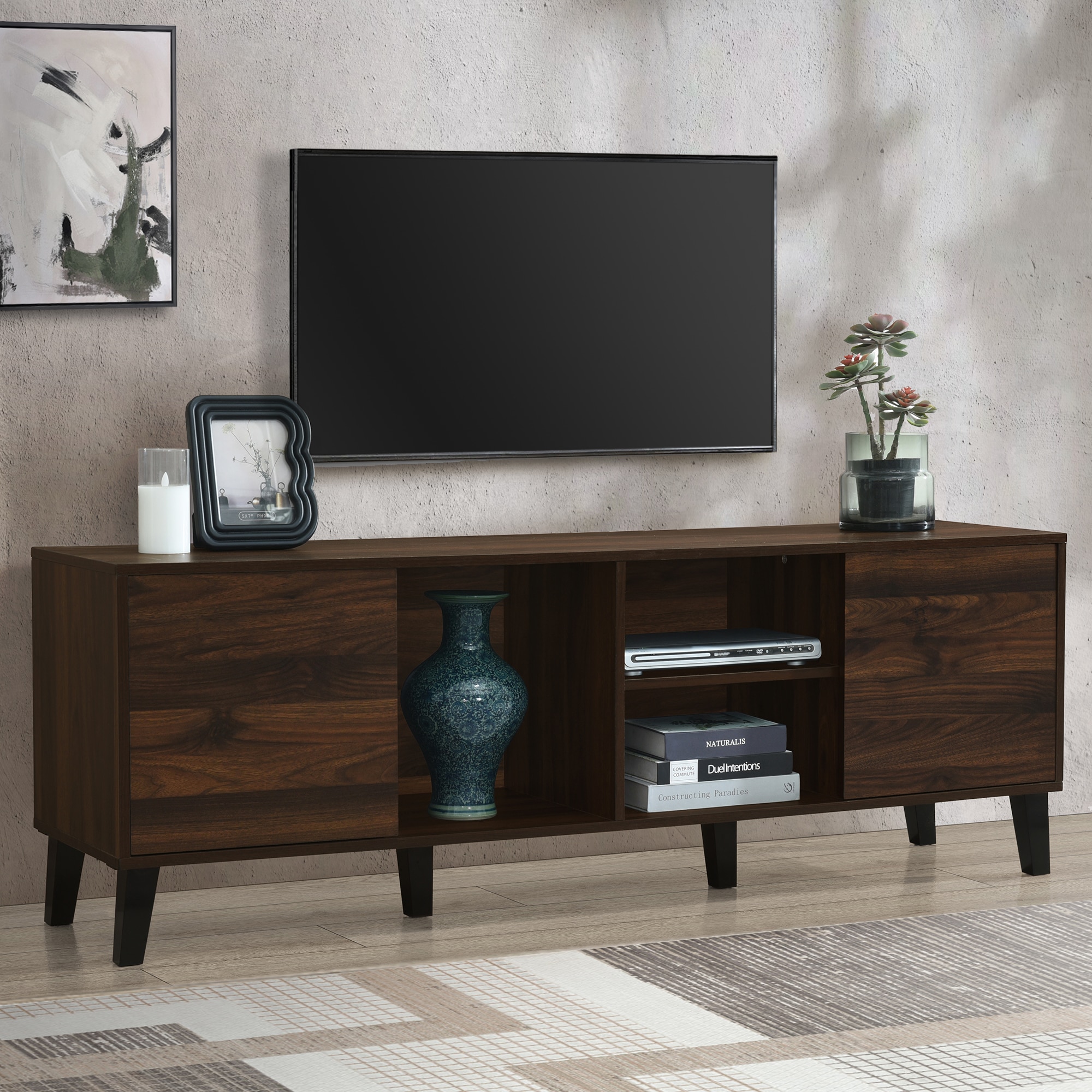 ModernLuxe L3P-N710P190046Q Mid Century TV Stand with 2 Cabinets Media Console Table for TVs up to 70inch Entertainment Center with Storage for Living room Bedroom Home Theatre