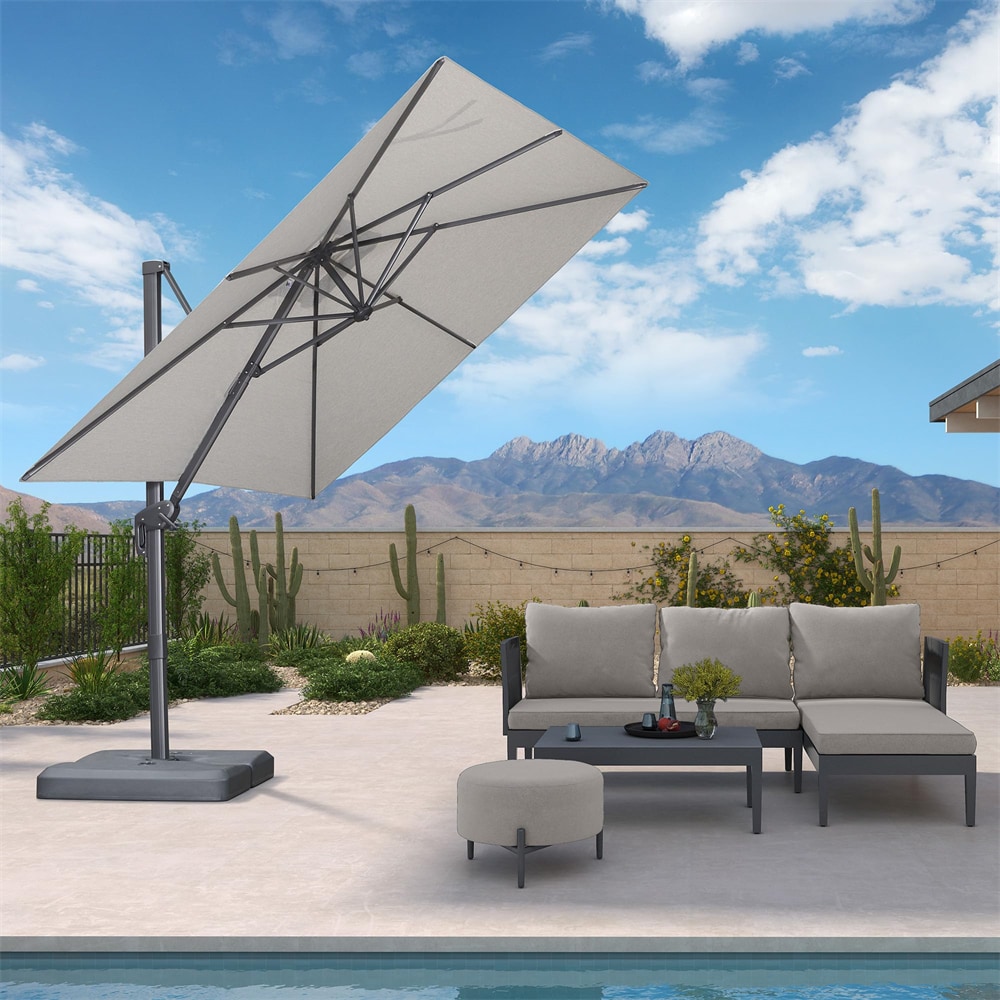 PURPLE LEAF LS05ALFS08-LG 8-ft Aluminum Light gray Crank Cantilever Patio Umbrella