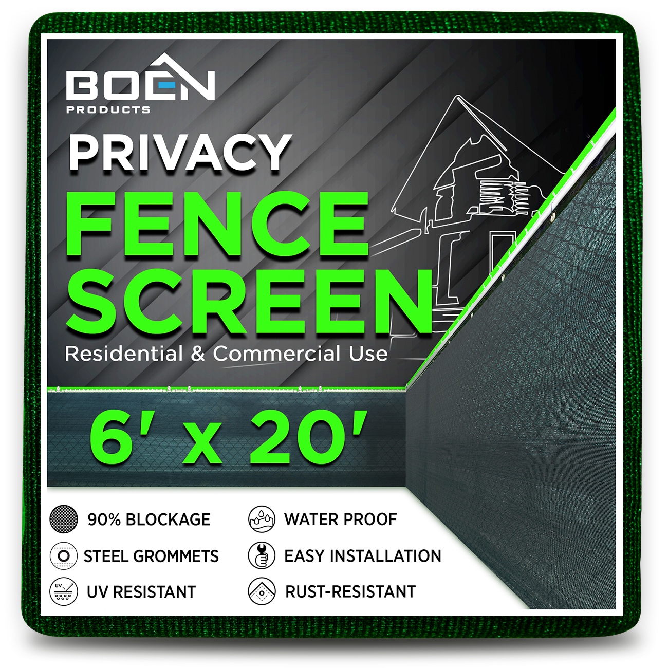 BOEN PN-30055 6-ft H x 20-ft W Green Polyethelene Privacy Chain Link Fence Screen