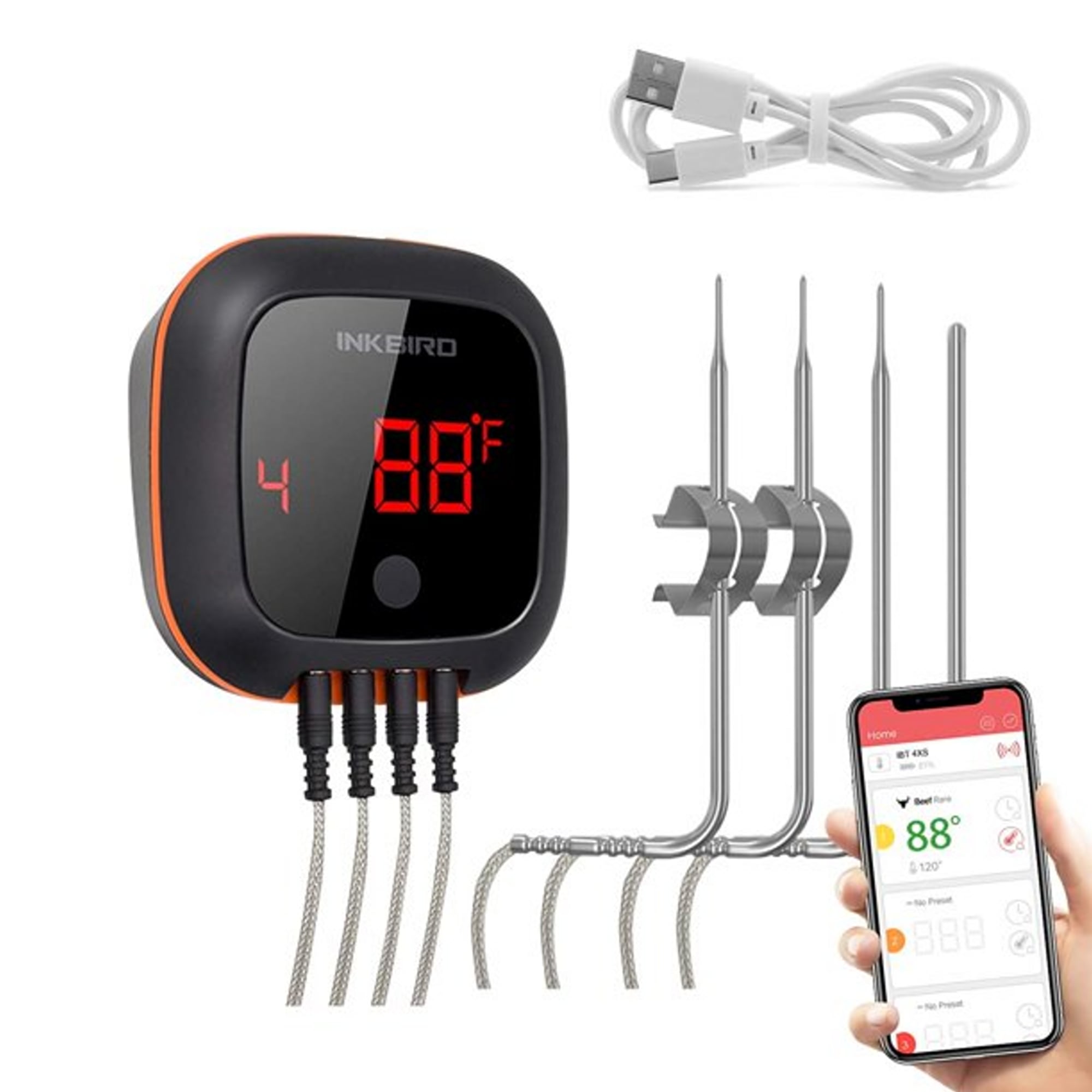 Inkbird WiFi Grill Thermometer, Wireless BBQ Thermometer for Grilling  Roasting Cooking Smart Digital Remote Meat Thermometer with Graph Alarm  Timer 4