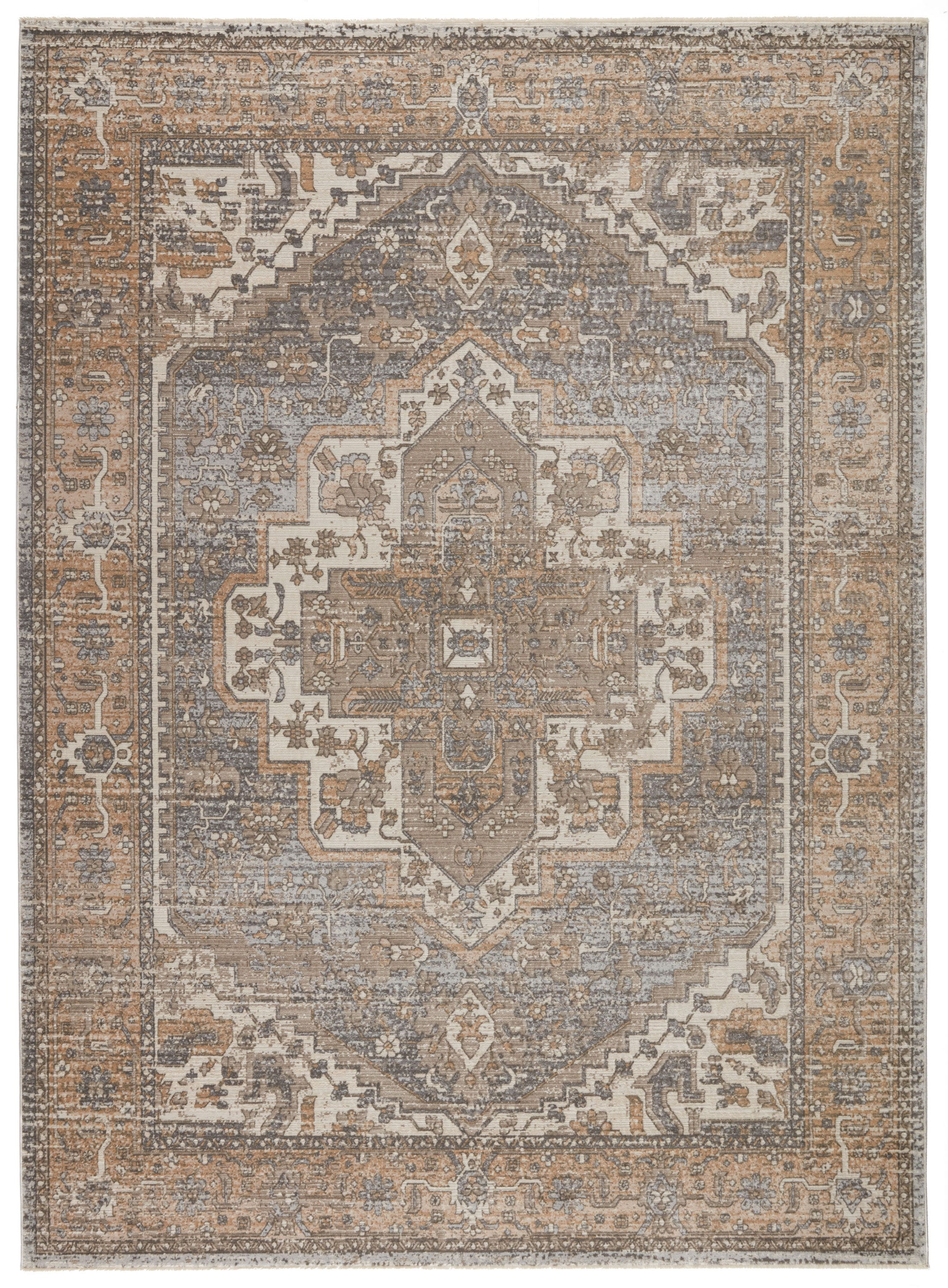 En Blanc Vintage-Inspired Medallion 5' x 8' Gray Area Rug