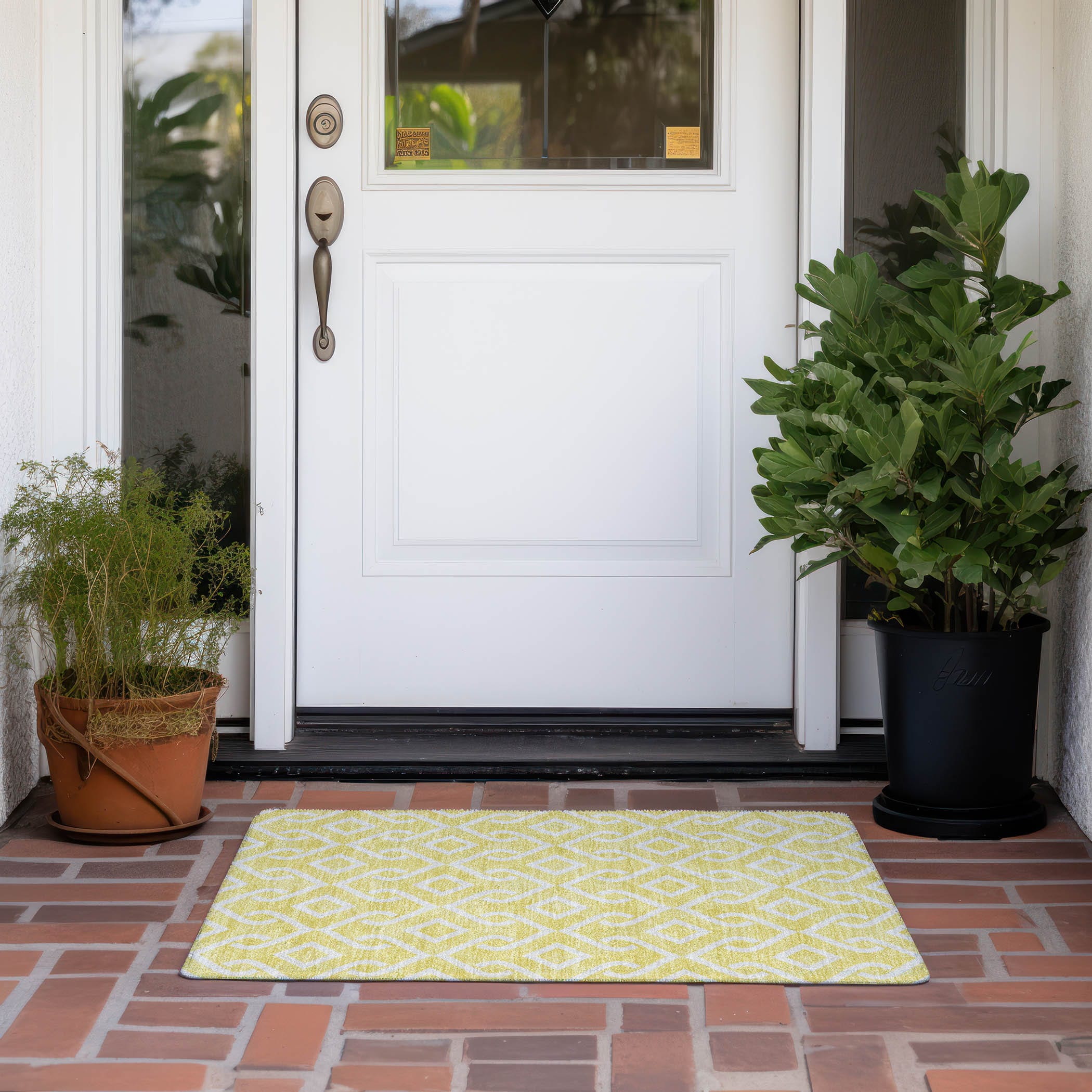 Yellow Geometric Machine Washable Synthetic Rug 1'8" x 2'6"