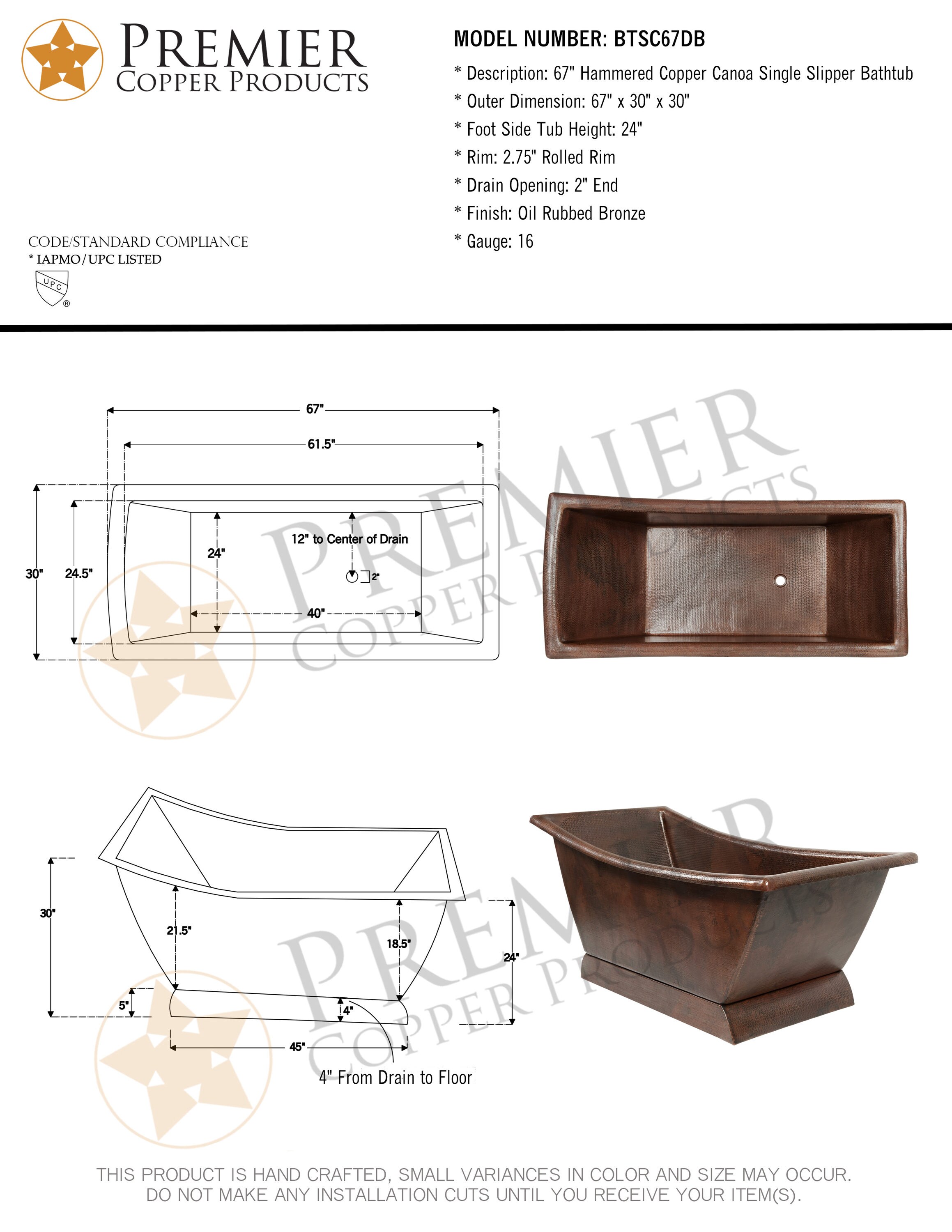 PREMIER COPPER PRODUCTS BTSC67DB bathtubs - View #9