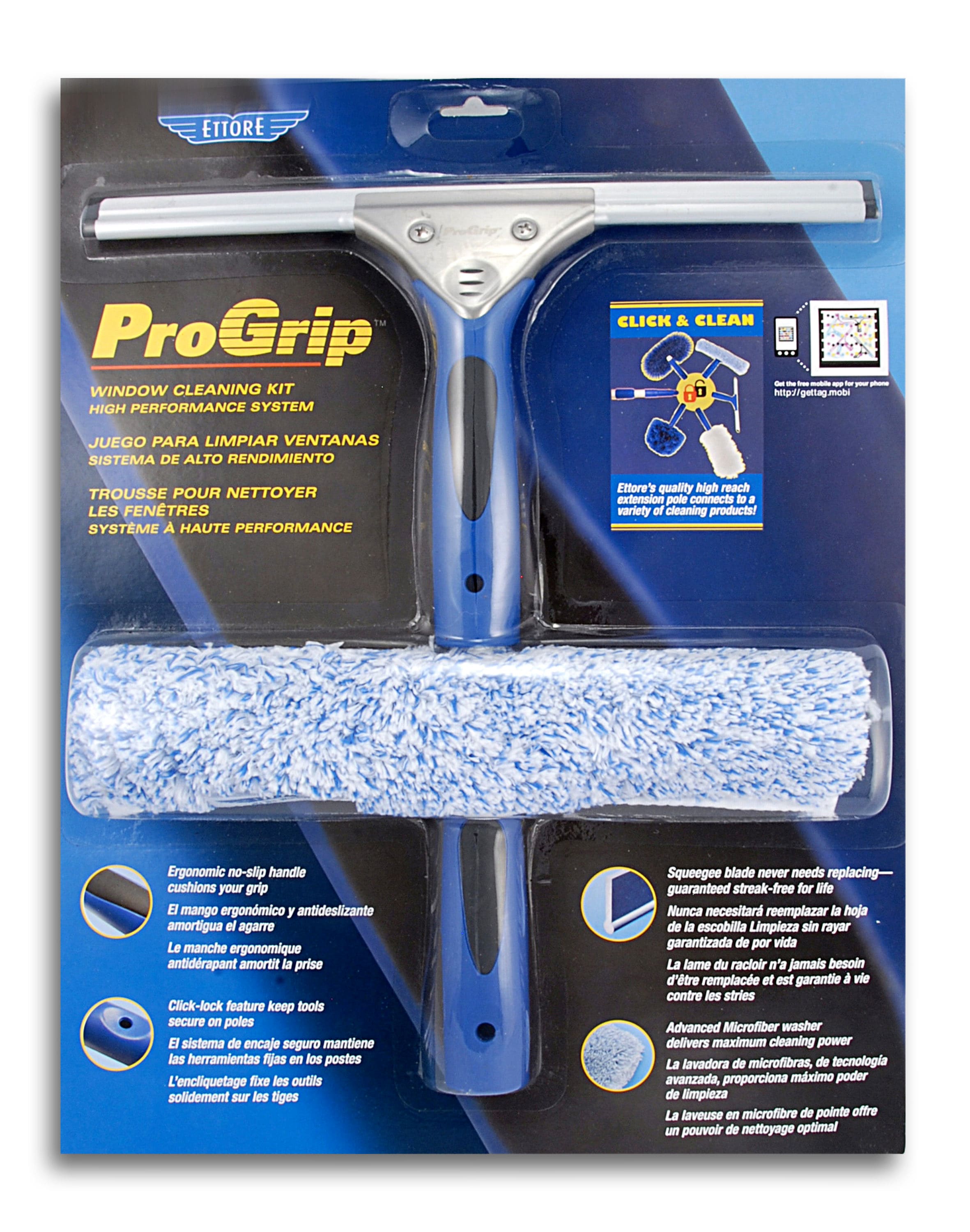 Ettore ProGrip Rubber Window Squeegee - Blue, Single Straight Blade,  Click-Lock Handle, Microfiber Washer Sleeve - Long-Lasting Silicone Blade  in the Squeegees department at
