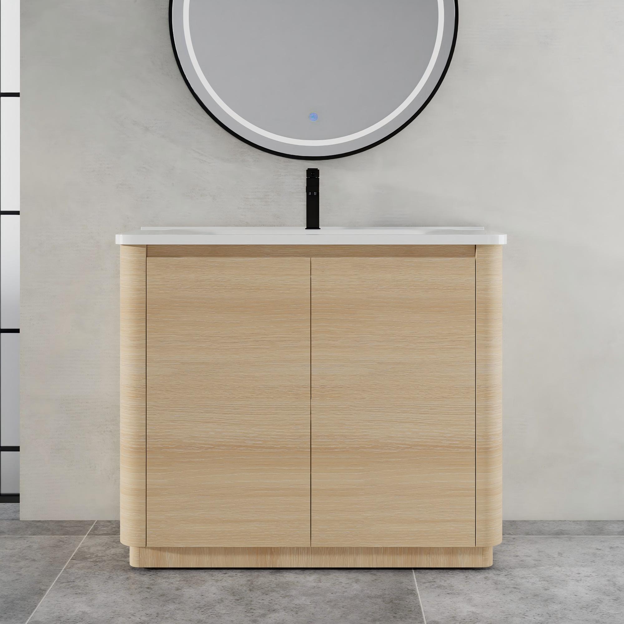 Xspracer 39.75-in American White Oak Finish Single Sink Bathroom Vanity with White Ceramic Top