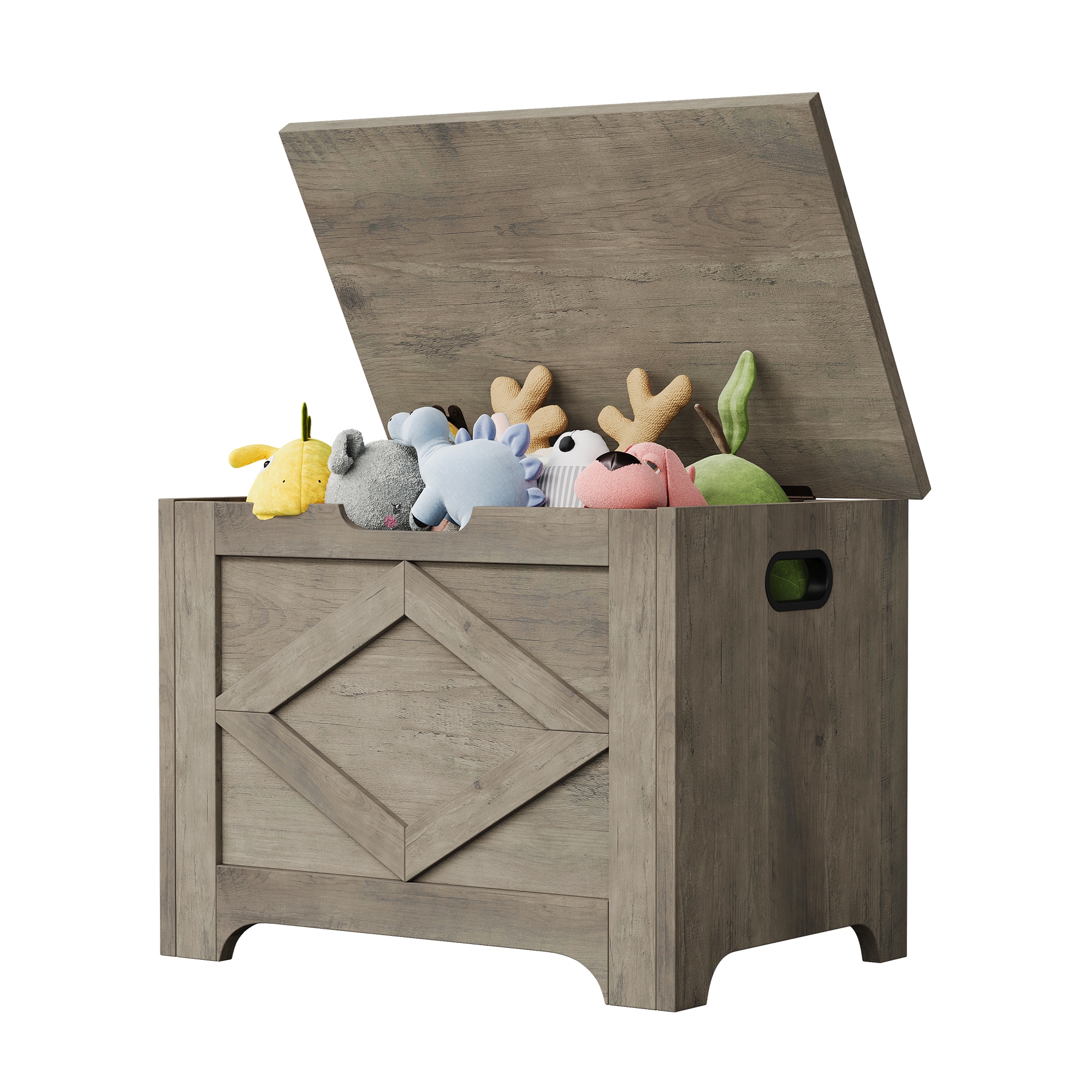 IdealHouse 23.6 inch Wooden Storage Chest Bench Safety Hinge U Shaped Pull Large Capacity 300 lbs Support Shoe and Toy Organizer for Entryway Bedroom Washed Gray Design