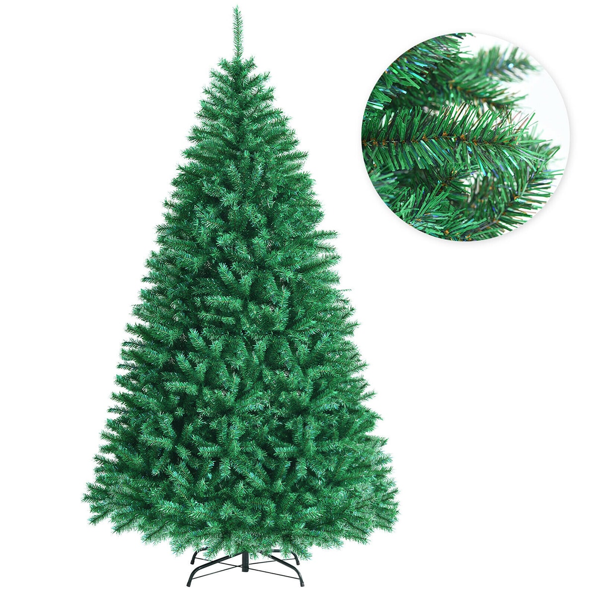 WELLFOR 7 ft. White Regular Unlit PVC Artificial Christmas Tree with Iridescent Branch Tips and Metal Stand