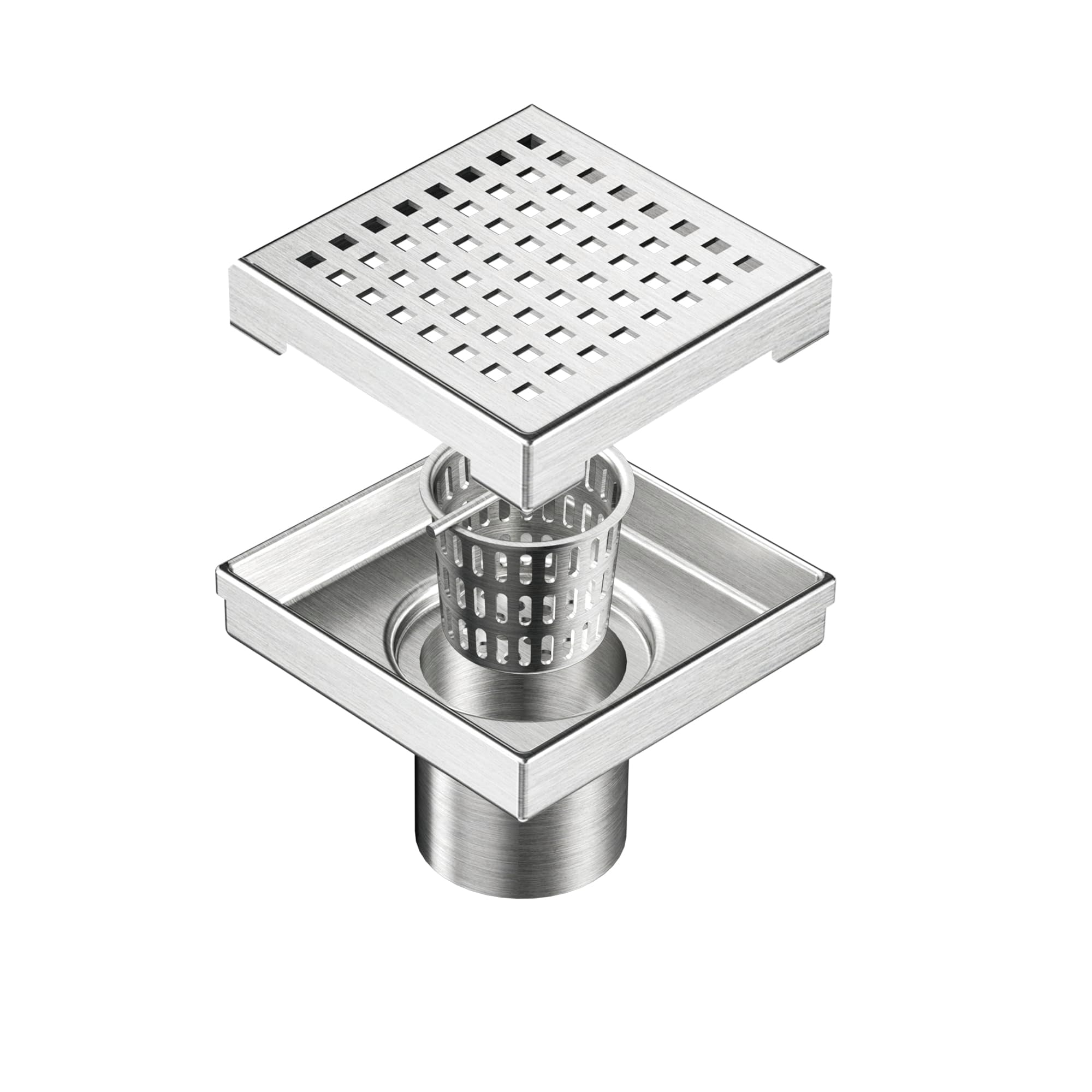Neodrain ZS3-4-S04-BR 4-in x 4-in Stainless Steel Square Shower Drain with Square Pattern Surface