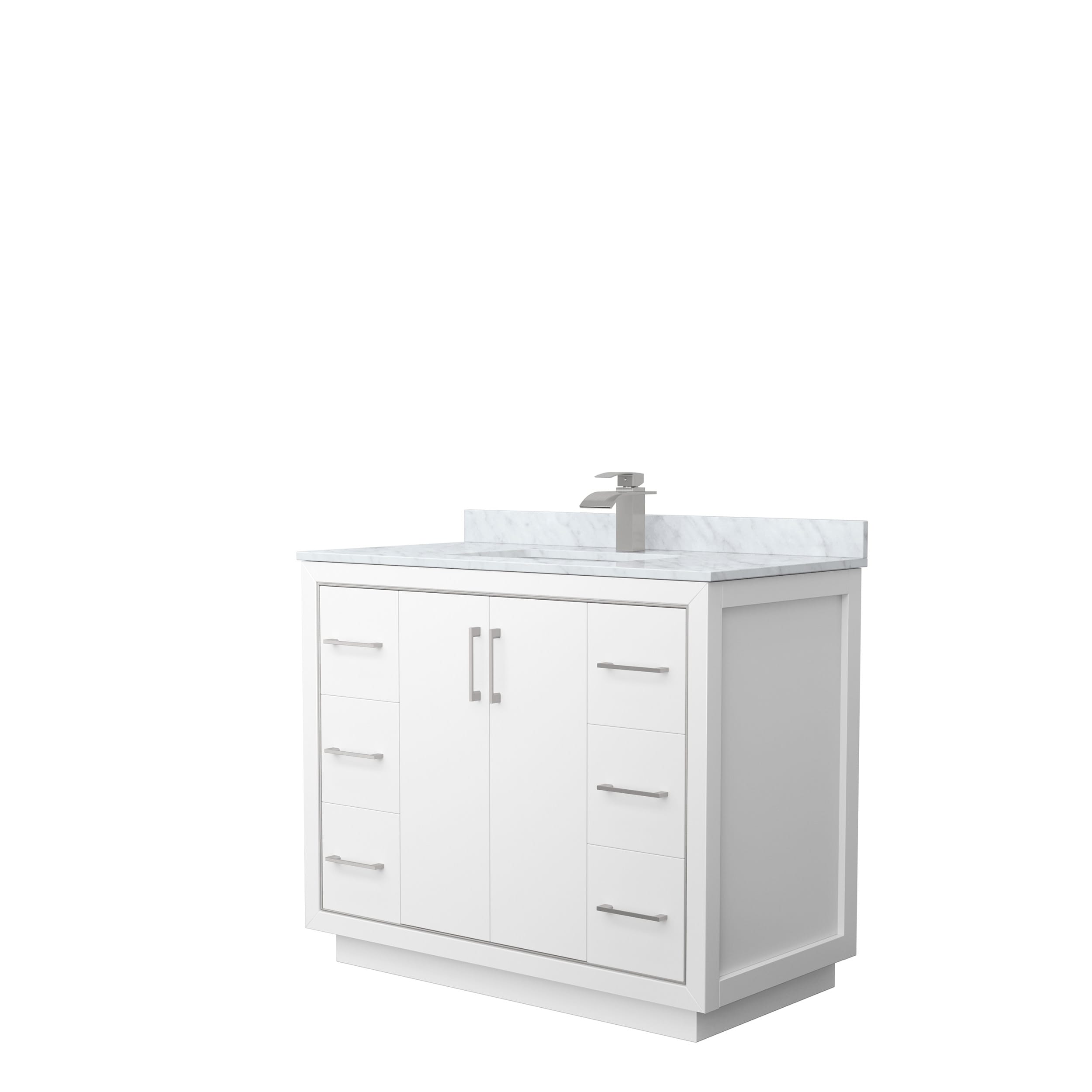 Wyndham Collection WCF111142SWHCMUNSMXX Icon 42-in White with Brushed Nickel Trim Undermount Single Sink Bathroom Vanity with White Carrara Marble Natural Marble Top