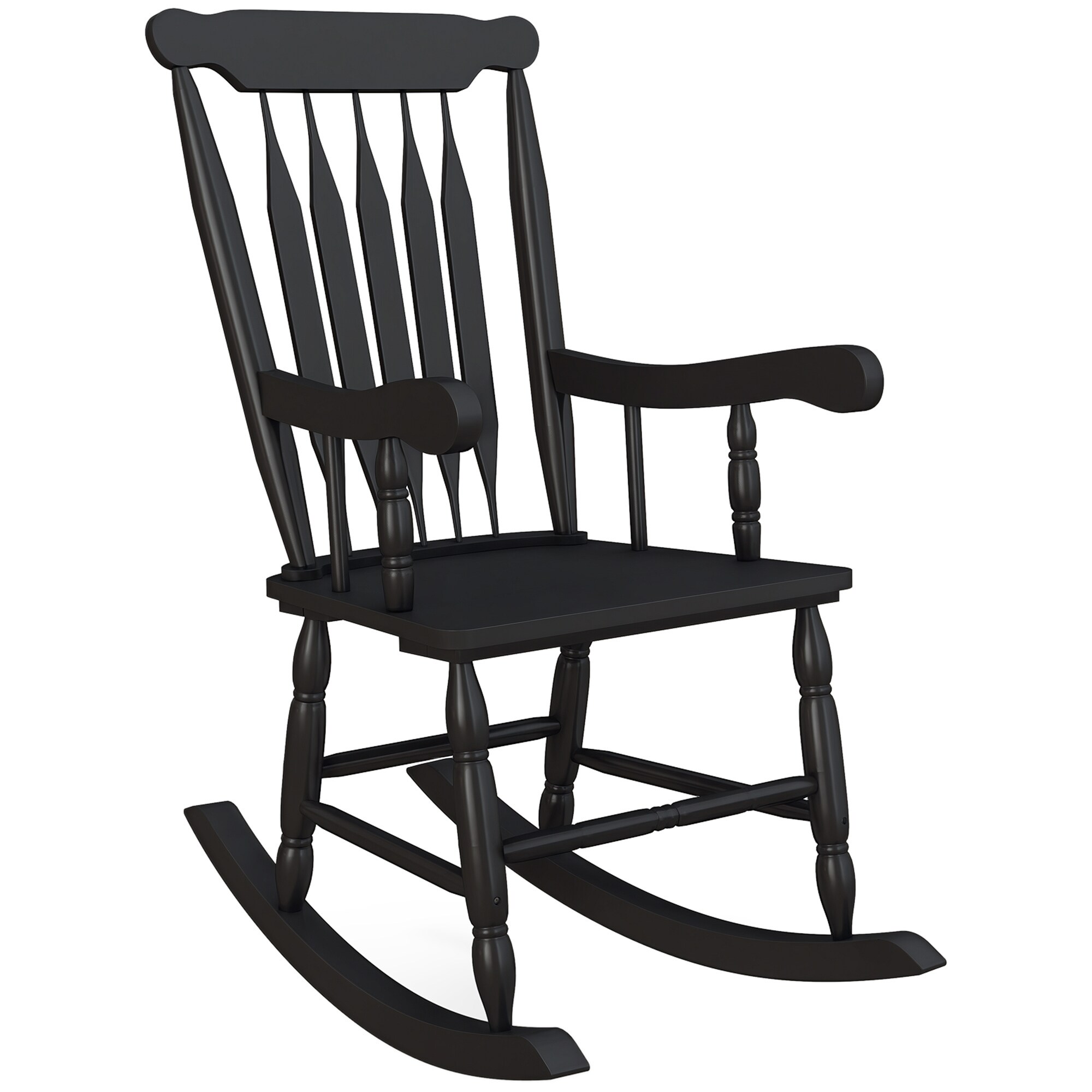  Outdoor Wood Rocking Chair 350 lbs. Porch Rocker with High Back for Garden Patio Balcony Black